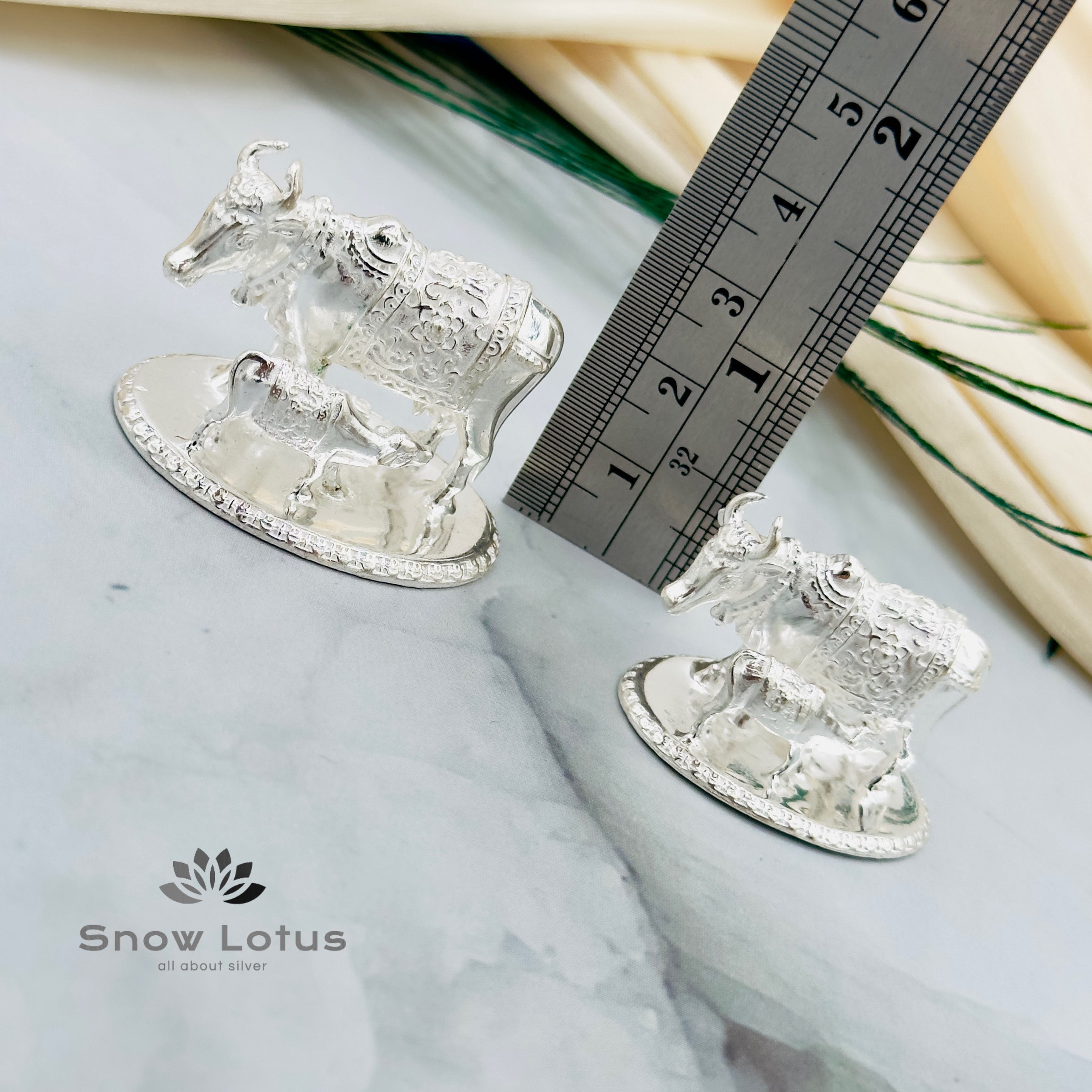 Silver Cow and Calf on base 3D