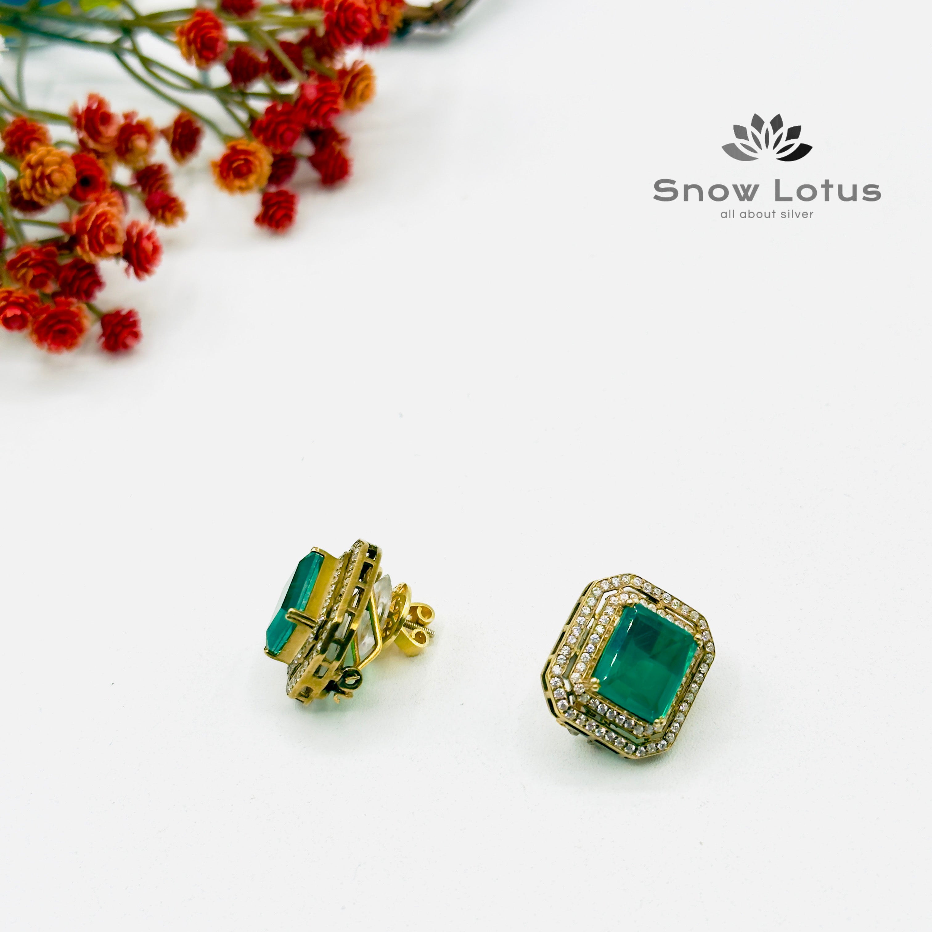 Princess Cut Emerald Studs