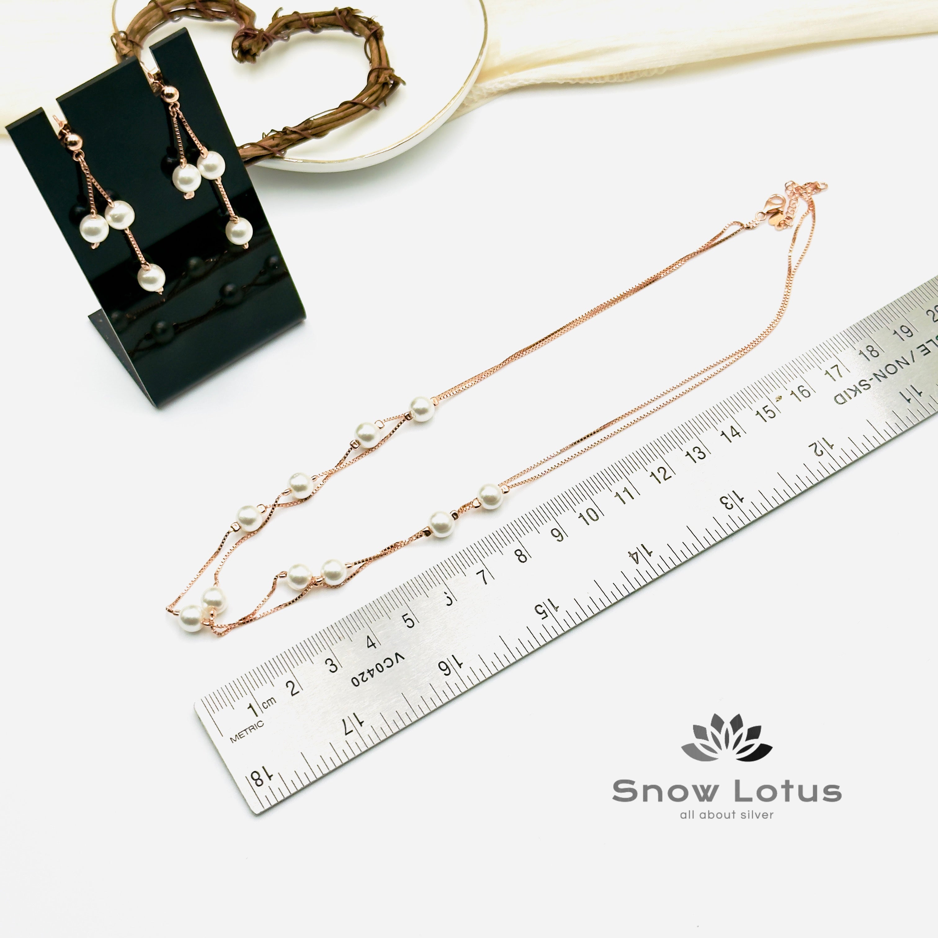 Rose Gold Double Layer Pearled Neckpiece Set