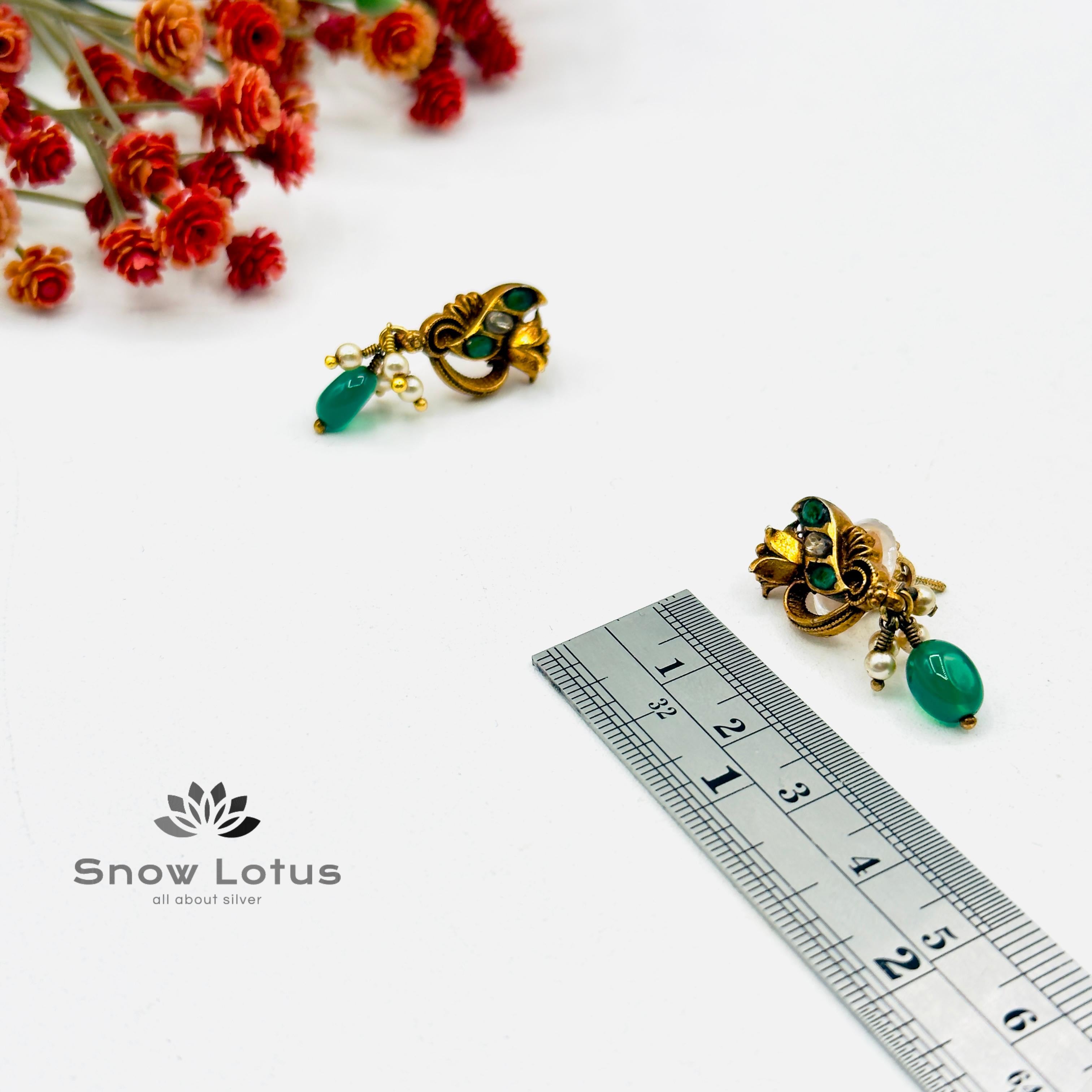 Green Drop Kundan Studs