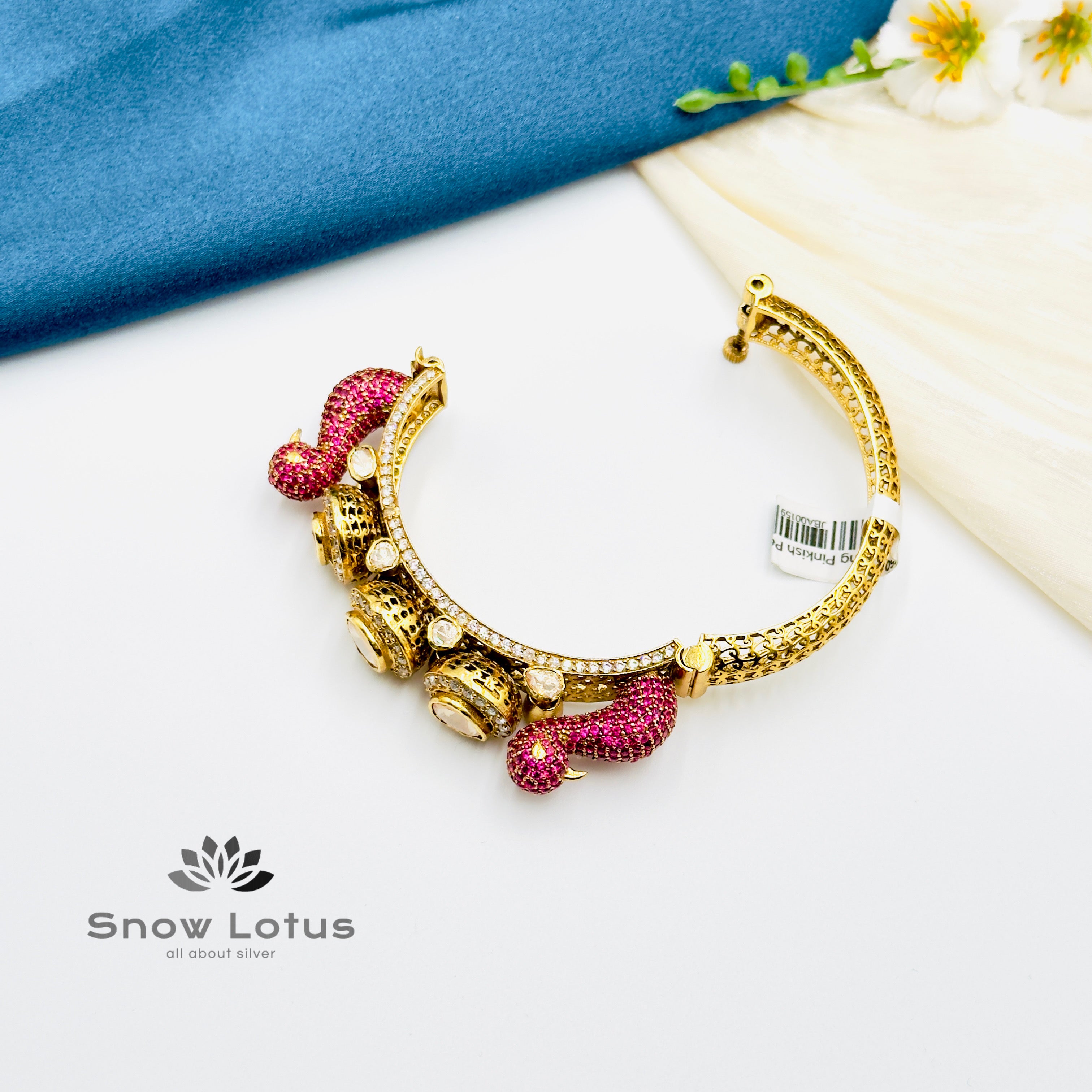 Shimmering Pinkish Peacock with Moissanite Openable Screw Kada Single (2.4)