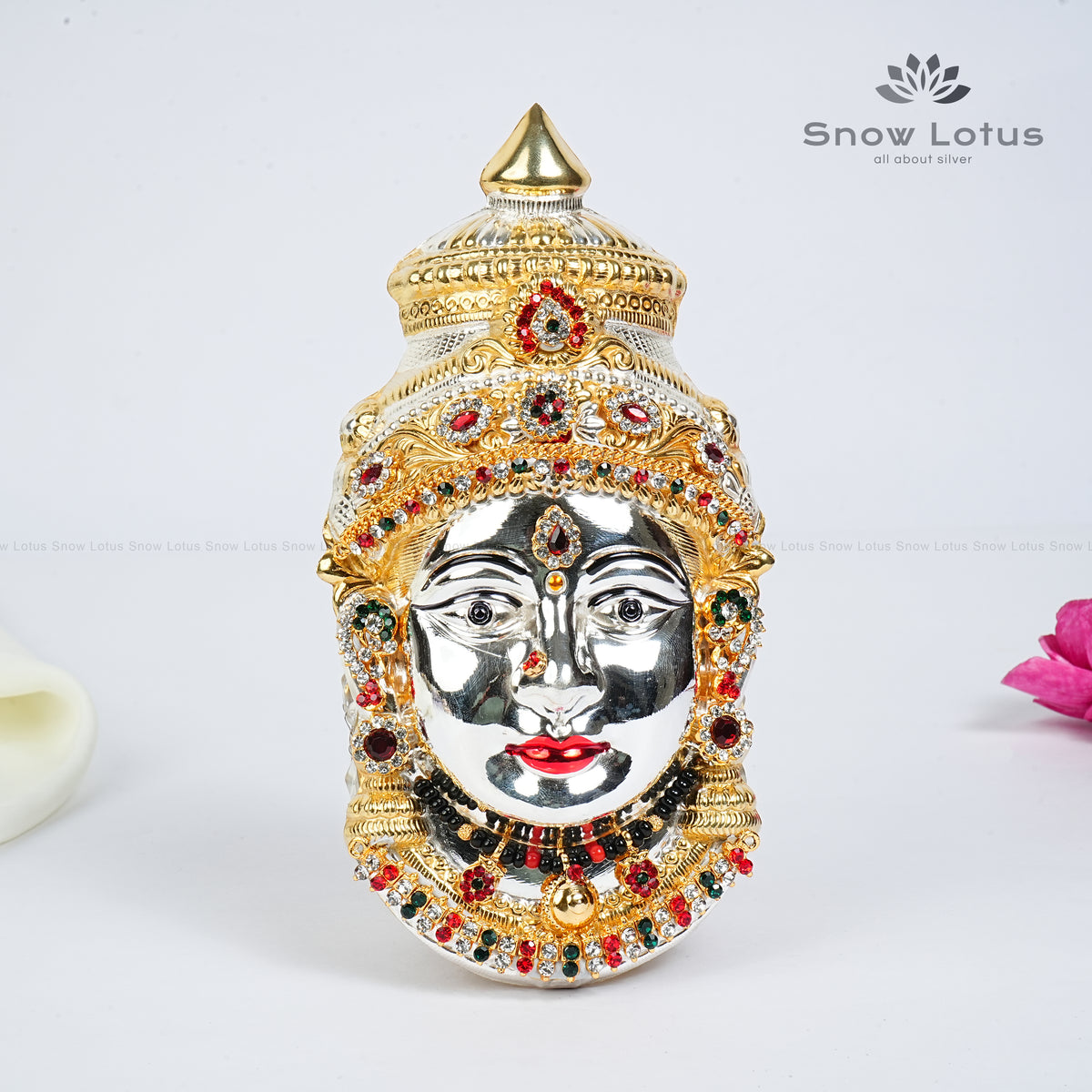 Gold Plated Silver Ammavari Face with Jewelry