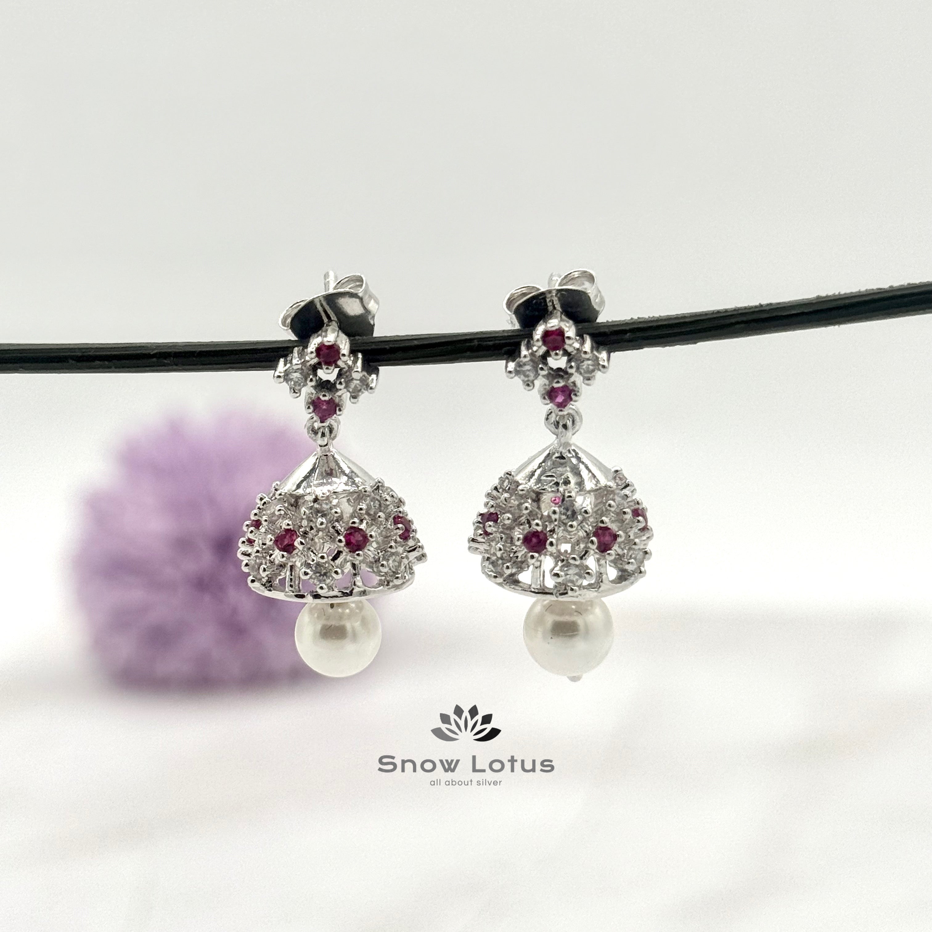 Silver Red stone Jhumka