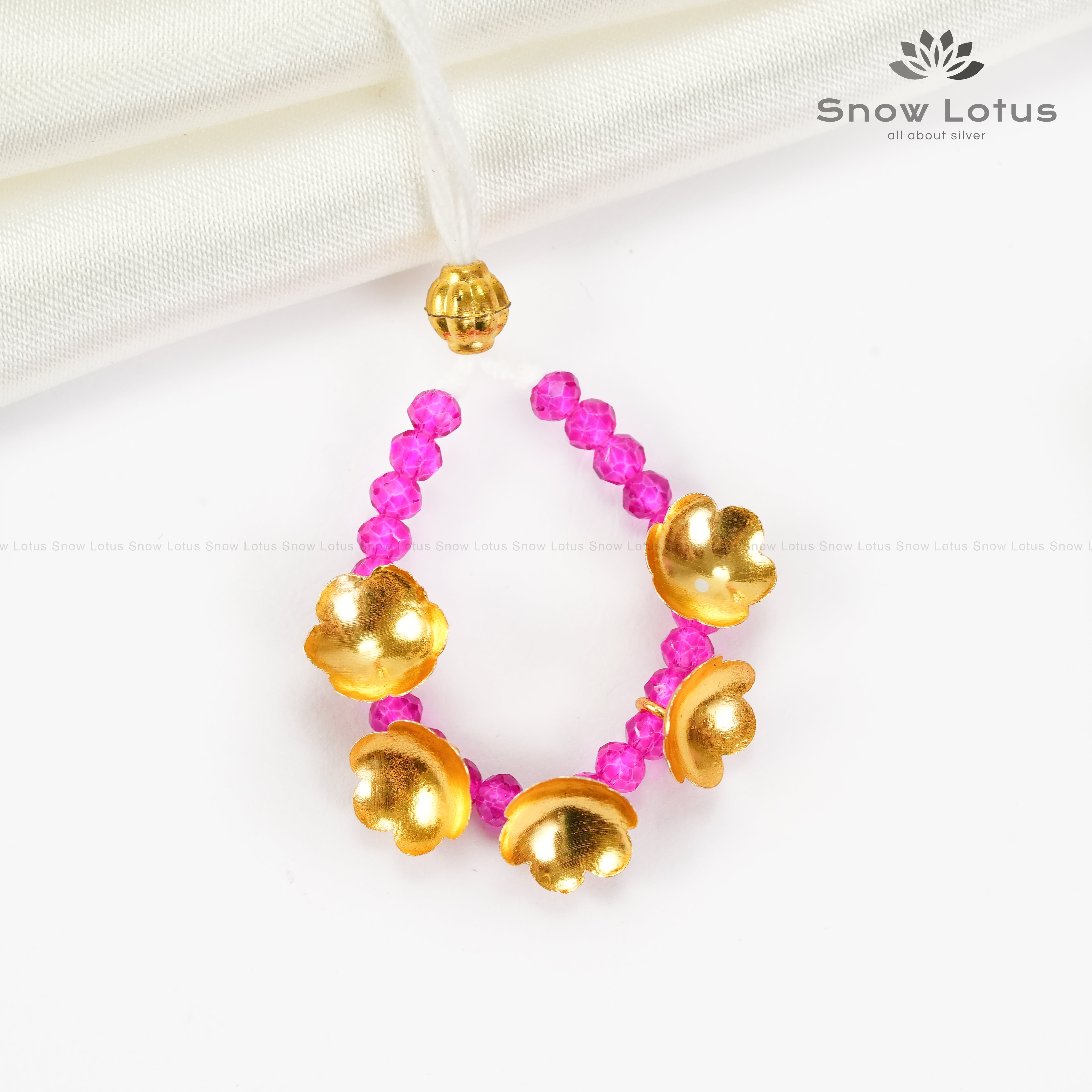 2 gms Gold Flowers Mini Haaram Pink