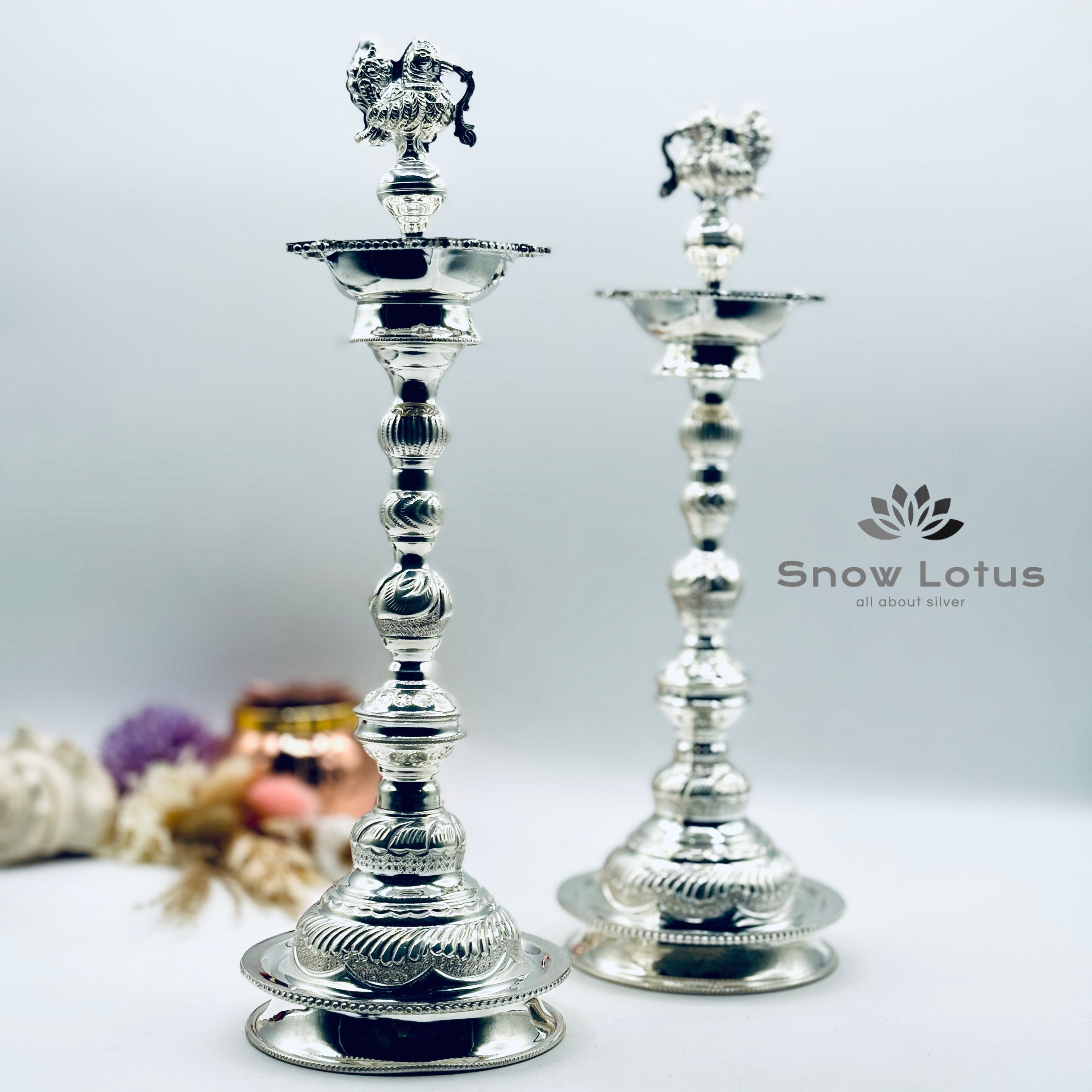 Silver Nakshi peacock Diya