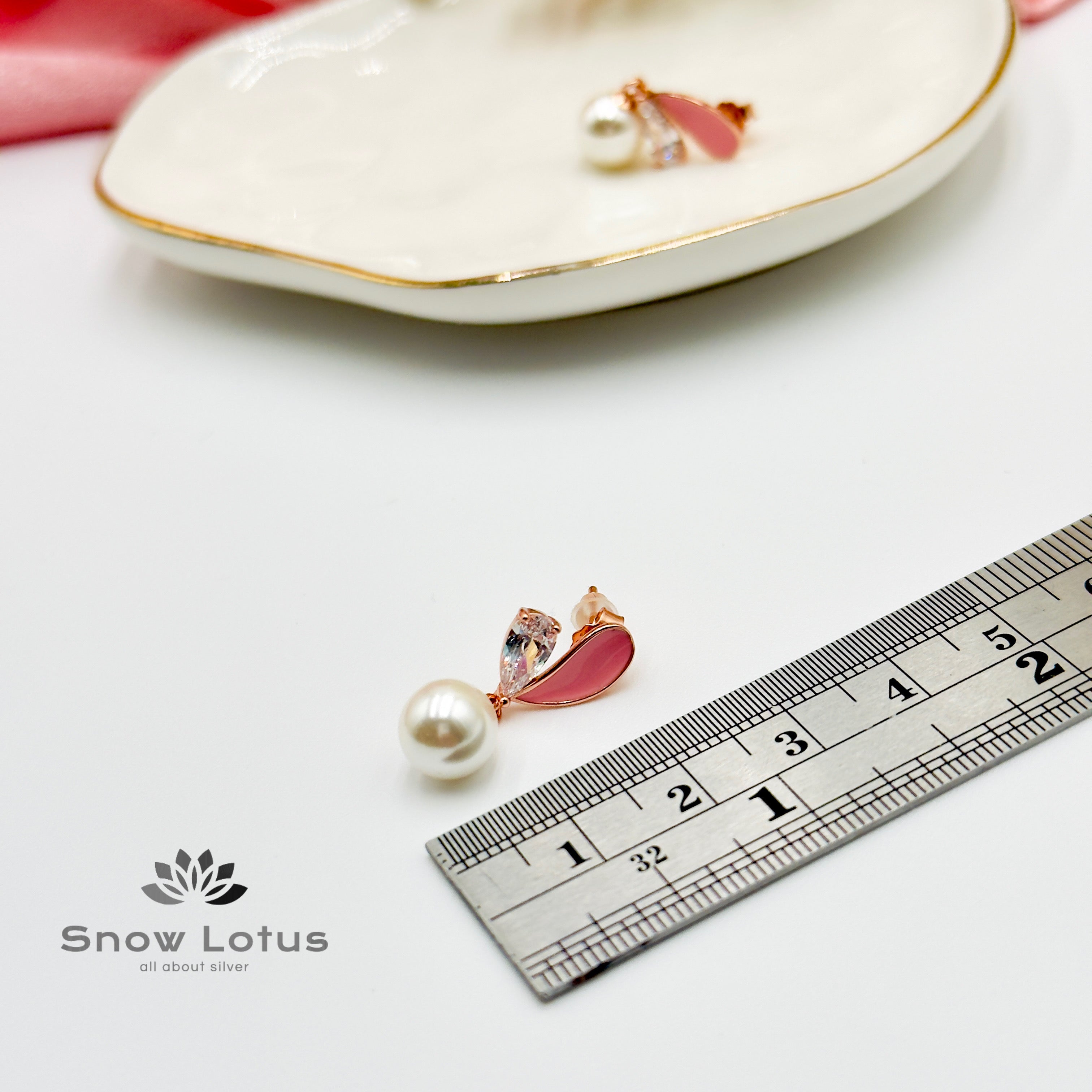 Pink Heart Pearl Drop Earrings