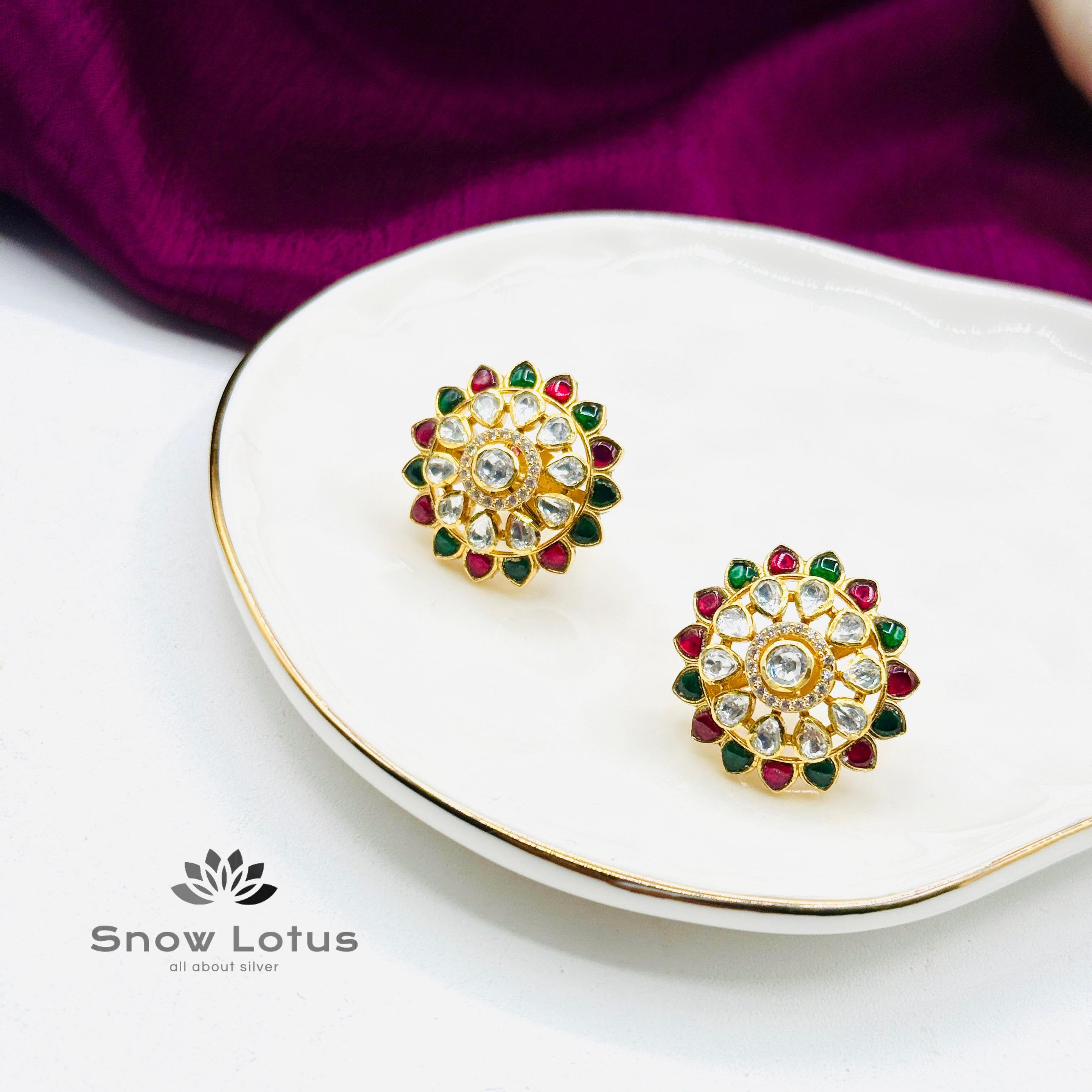 Multicoloured Flora Moissanite Neckpiece With Earrings