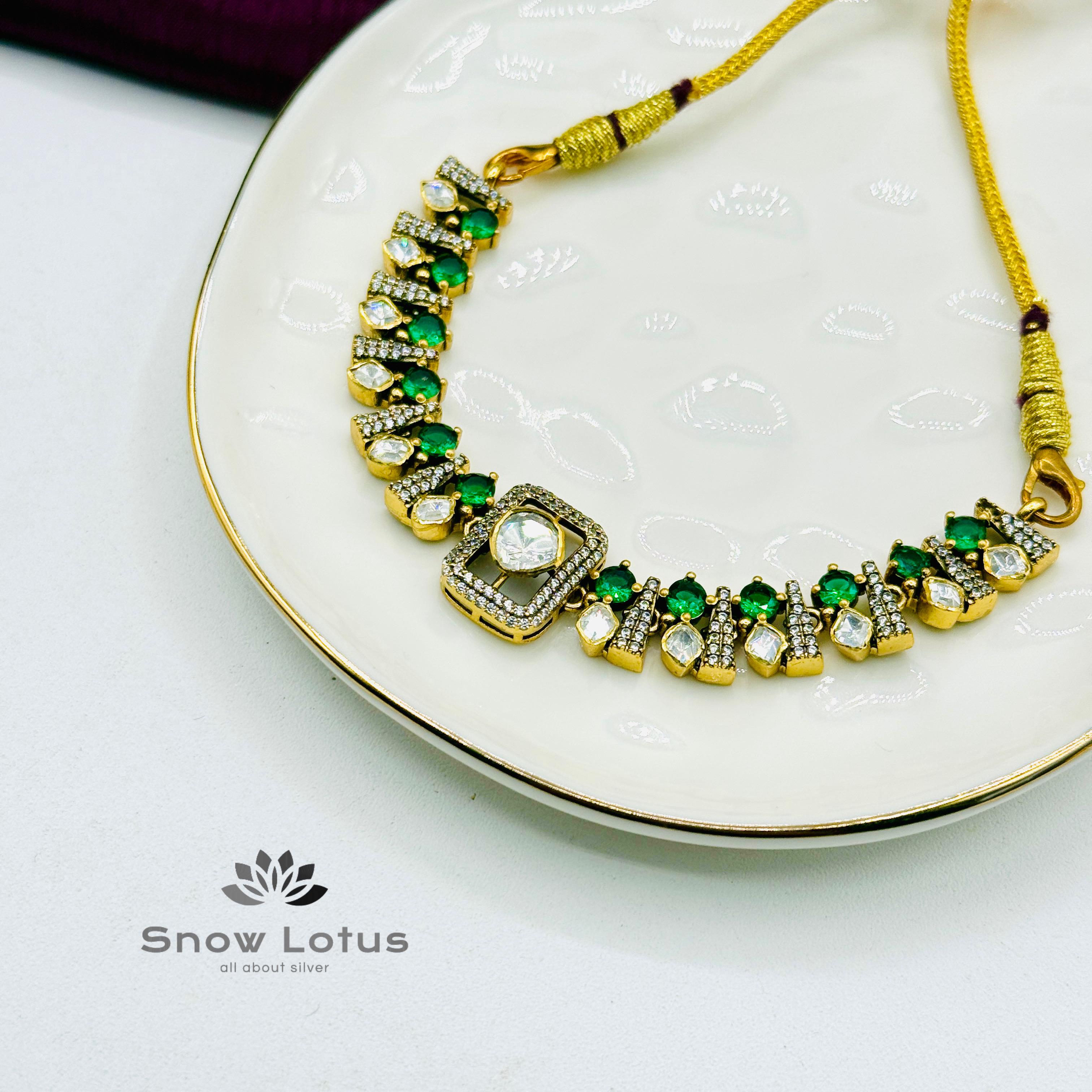 Graceful Green Moissanite Choker With Earrings