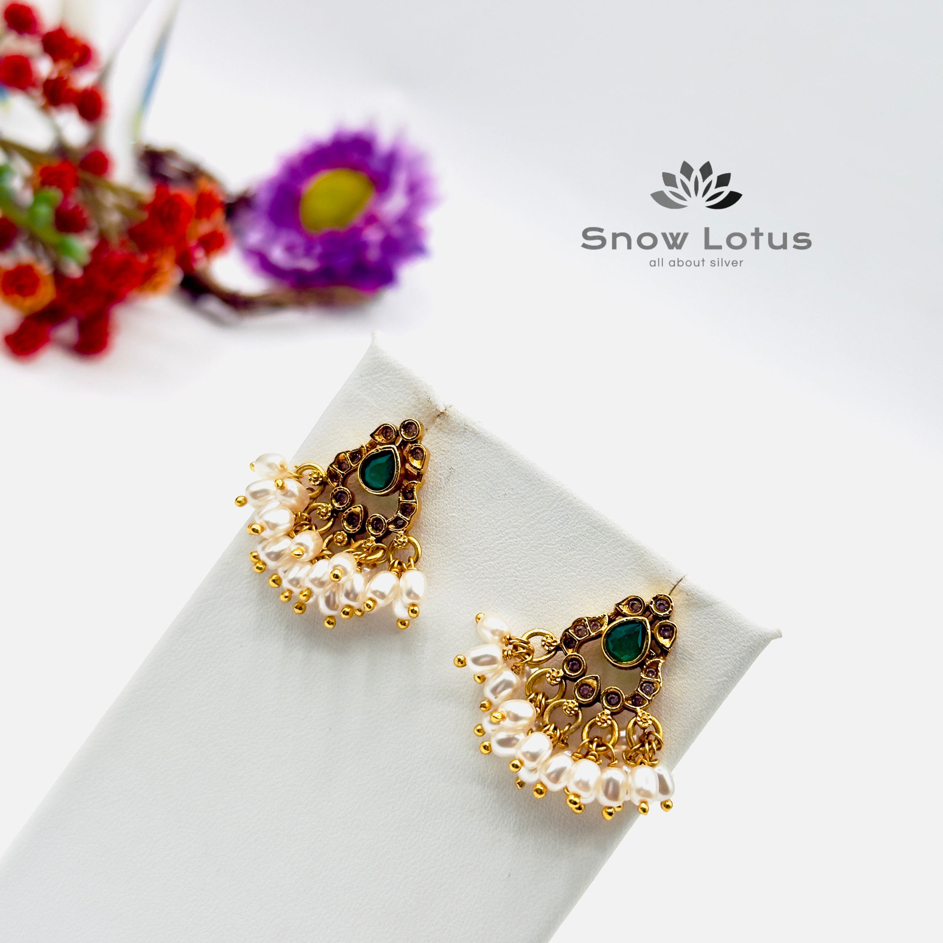 Emerald Green Pearled Drop Studs