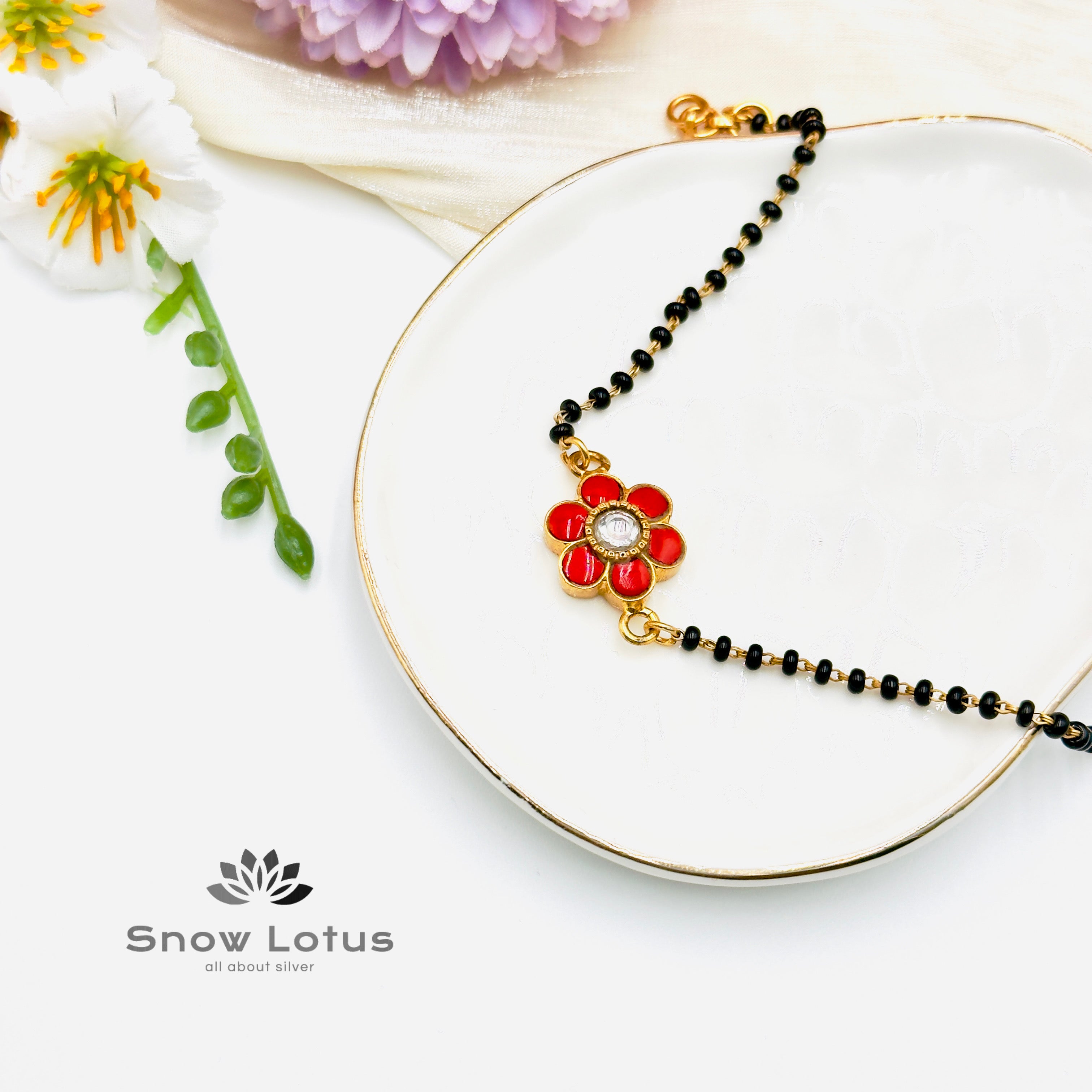 Black beads Bracelet Kundans Flower Coral