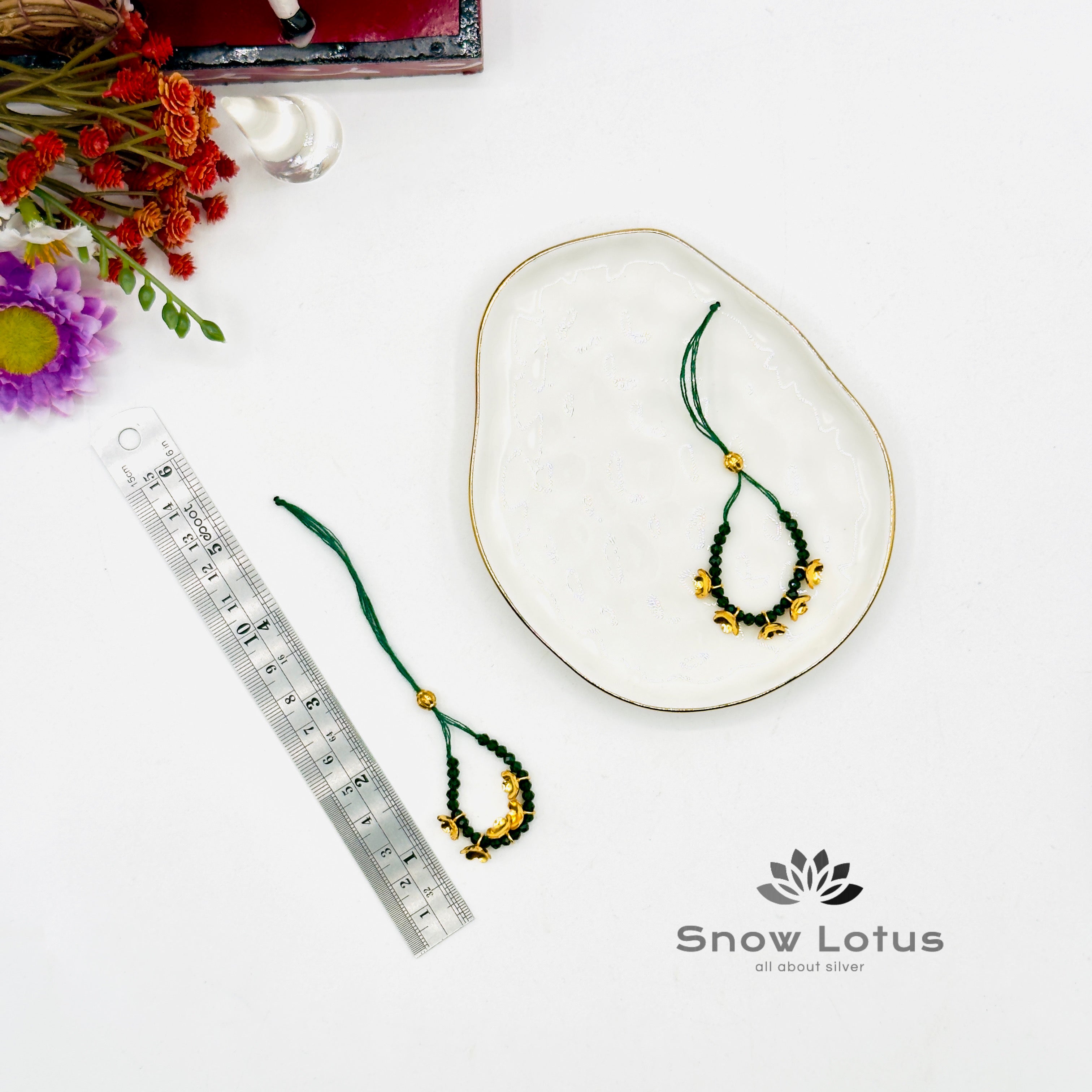 2 gms Silver Flowers Mini Haaram Light Green