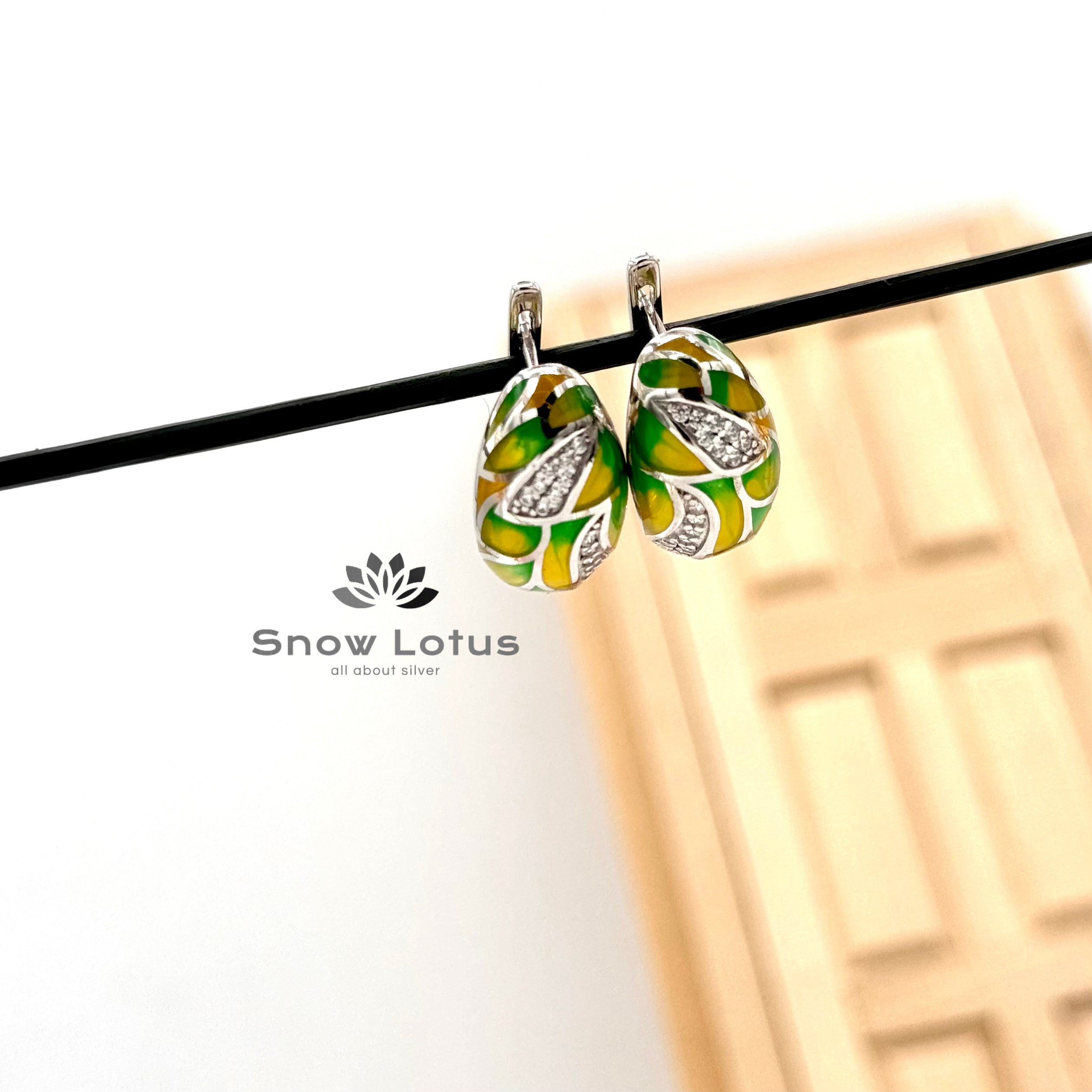 Studded zircons enamel earrings