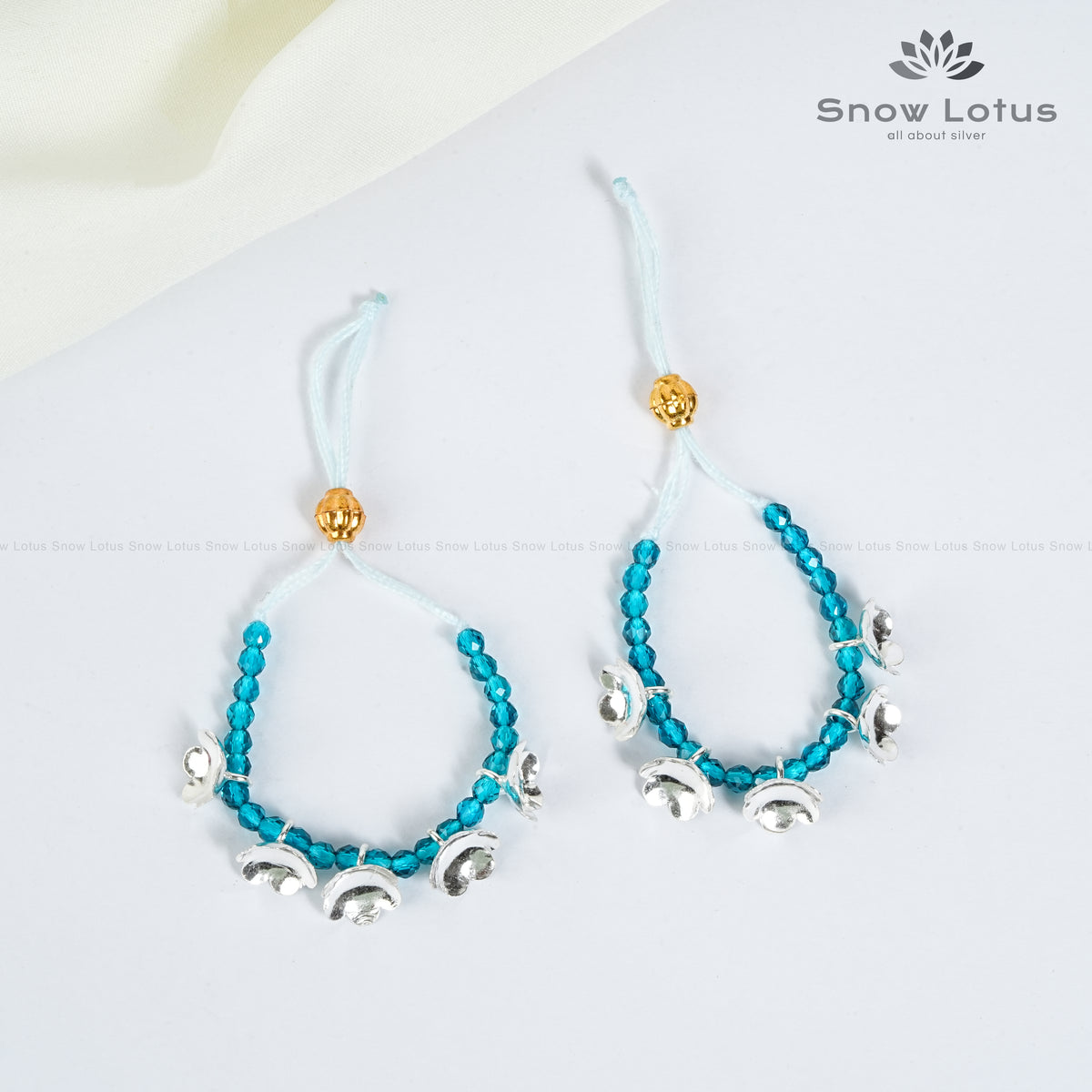 Silver Flowers Mini Haarams Aqua Blue