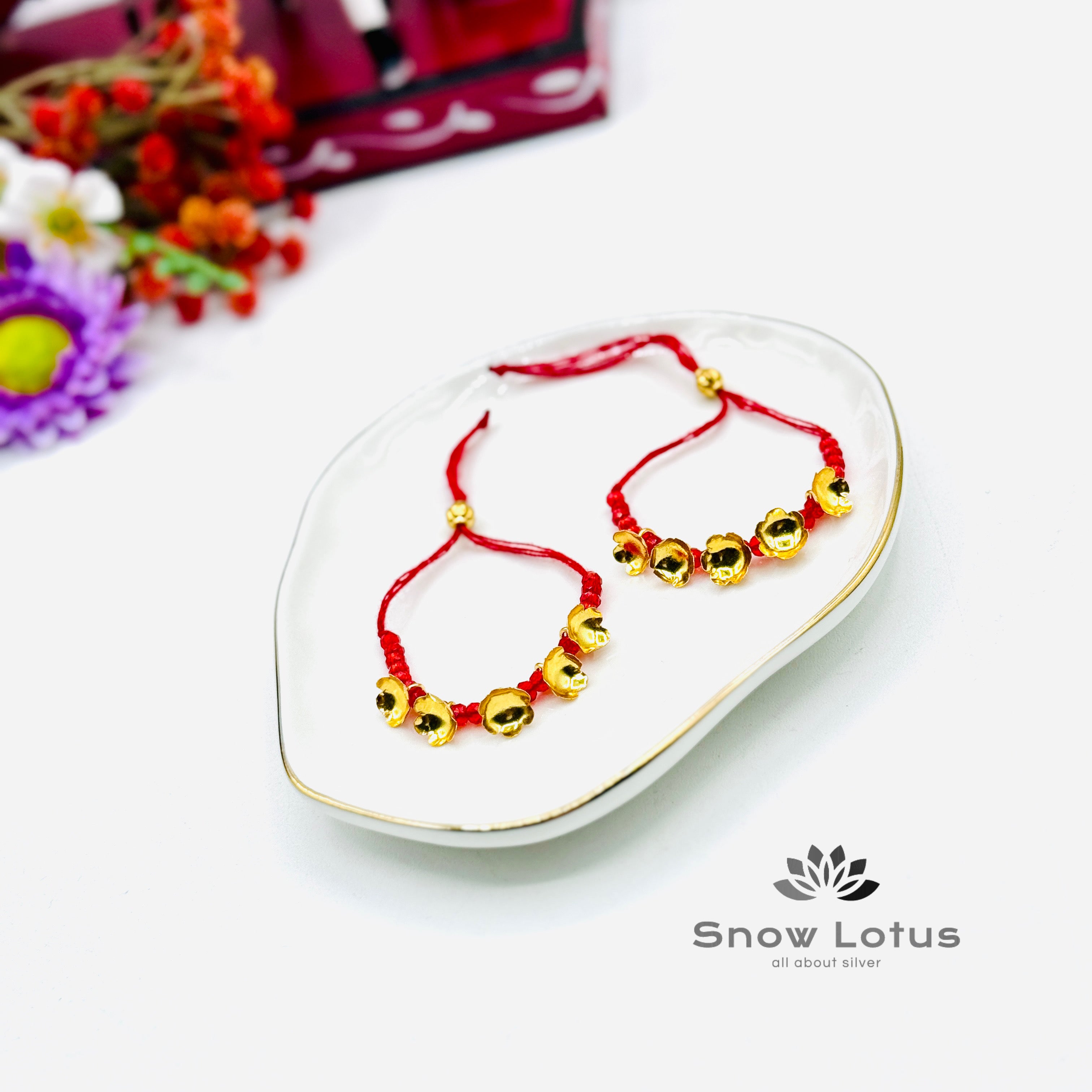 2 gms Gold Flowers Mini Haaram Garnet Red