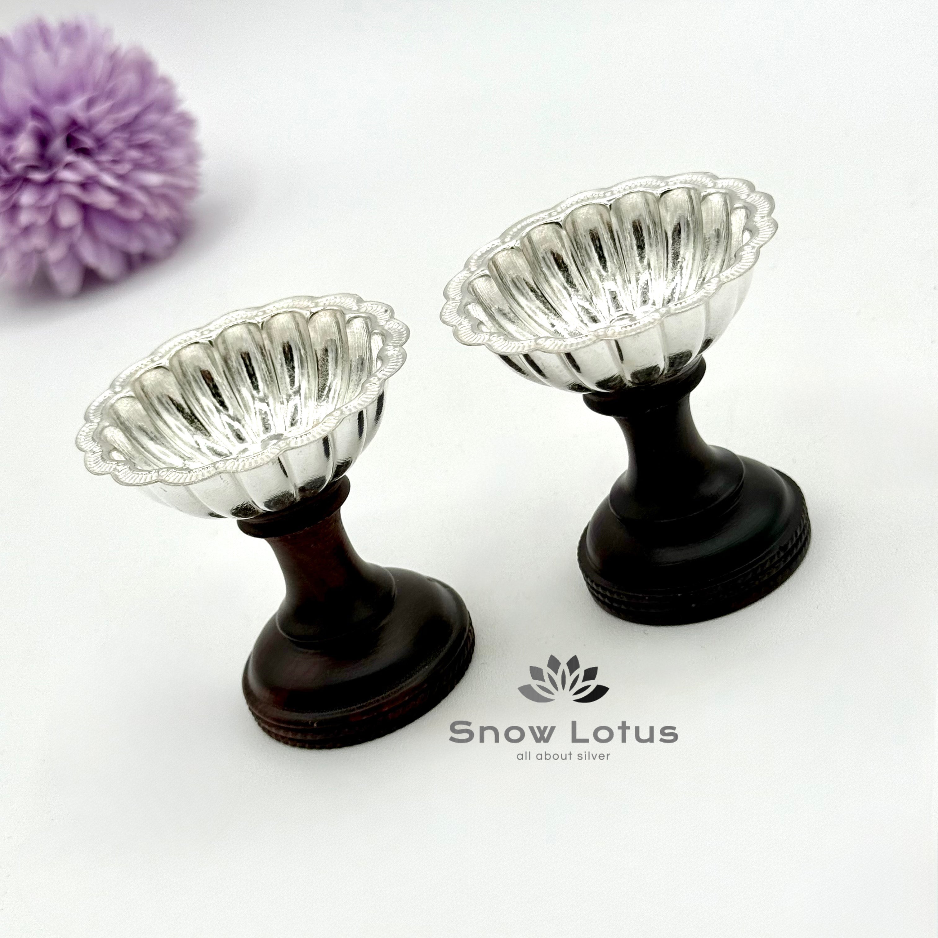 Wooden Flower Diyas Pair