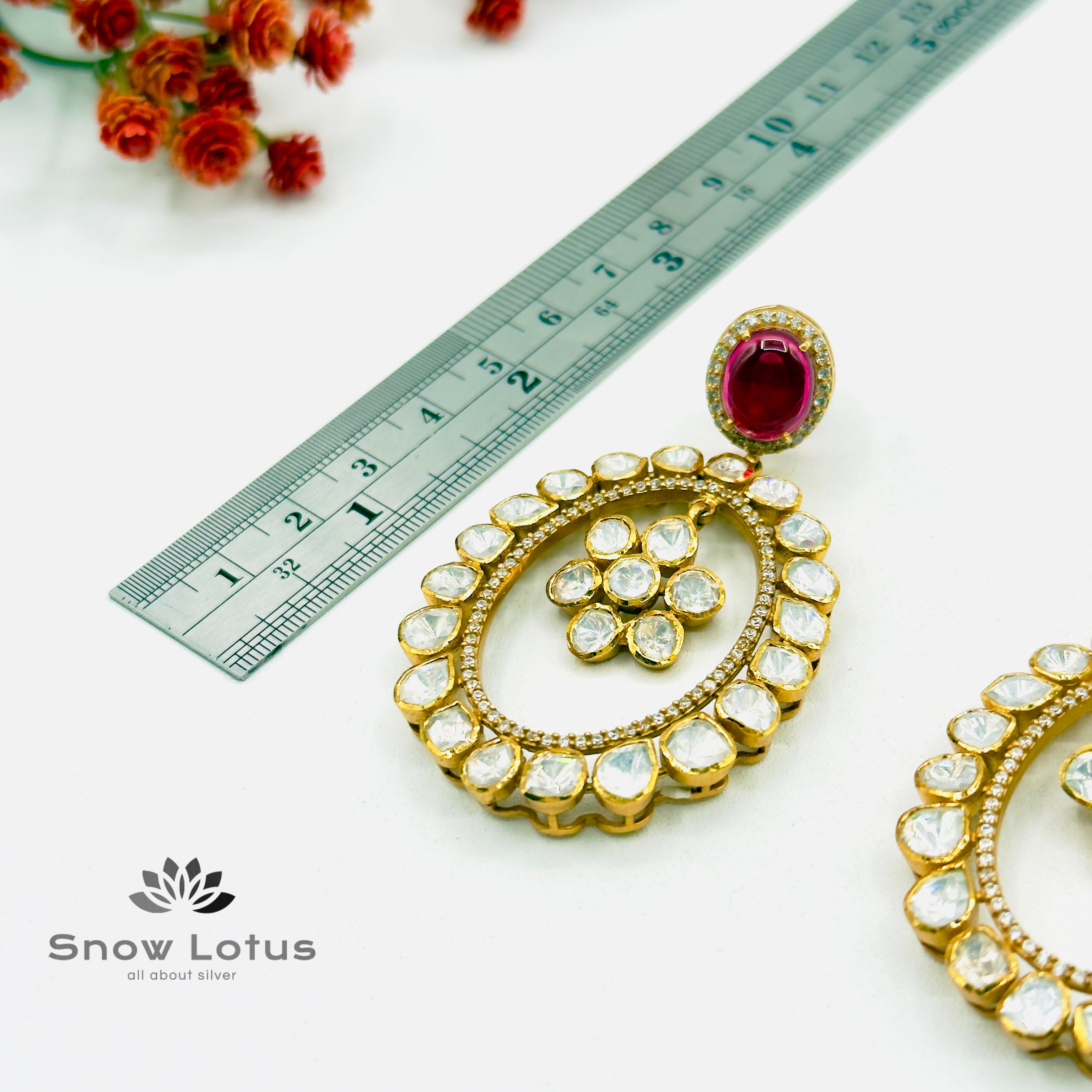 Oval Red Moissanite Chandbali