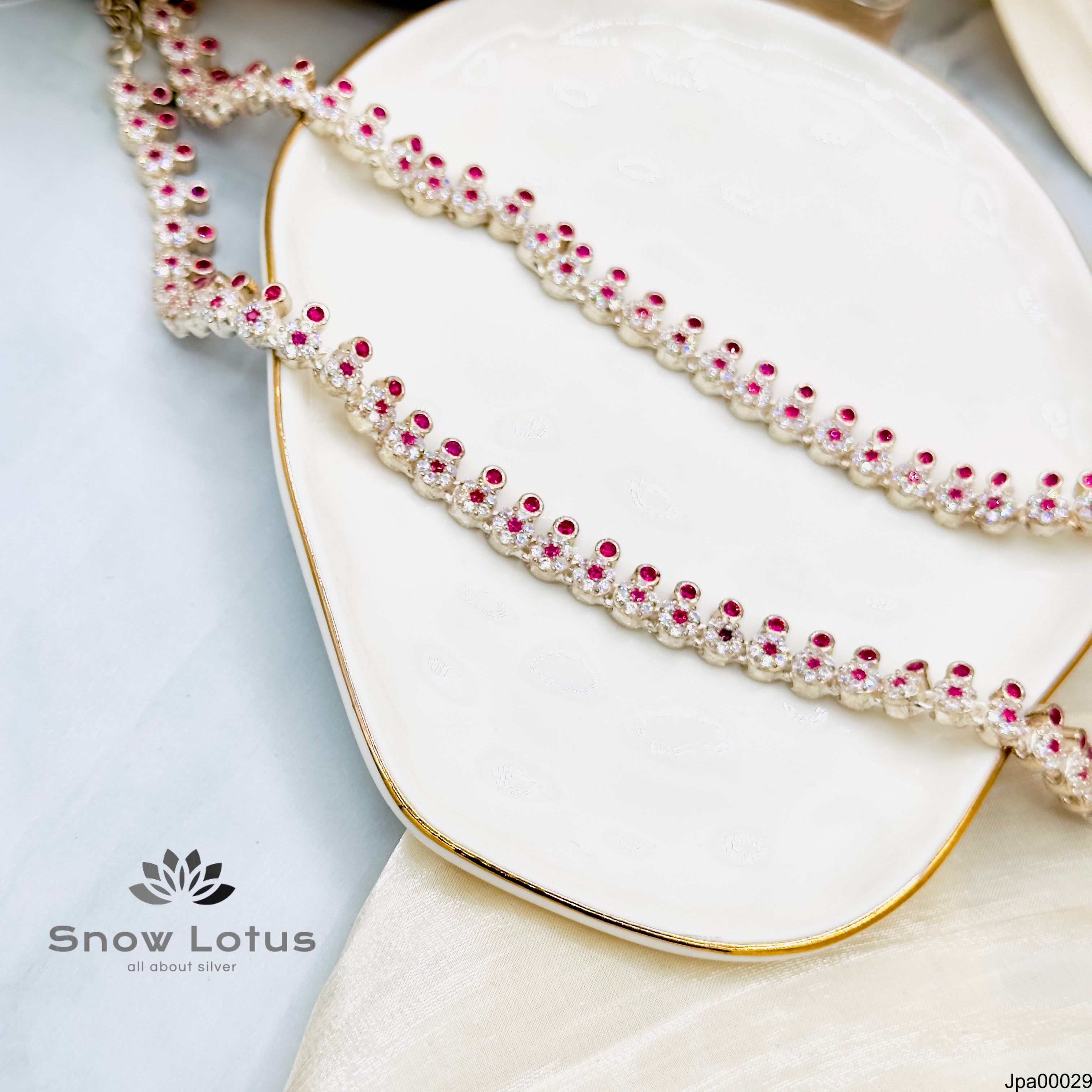 Silver Payals flower pattern drop stones