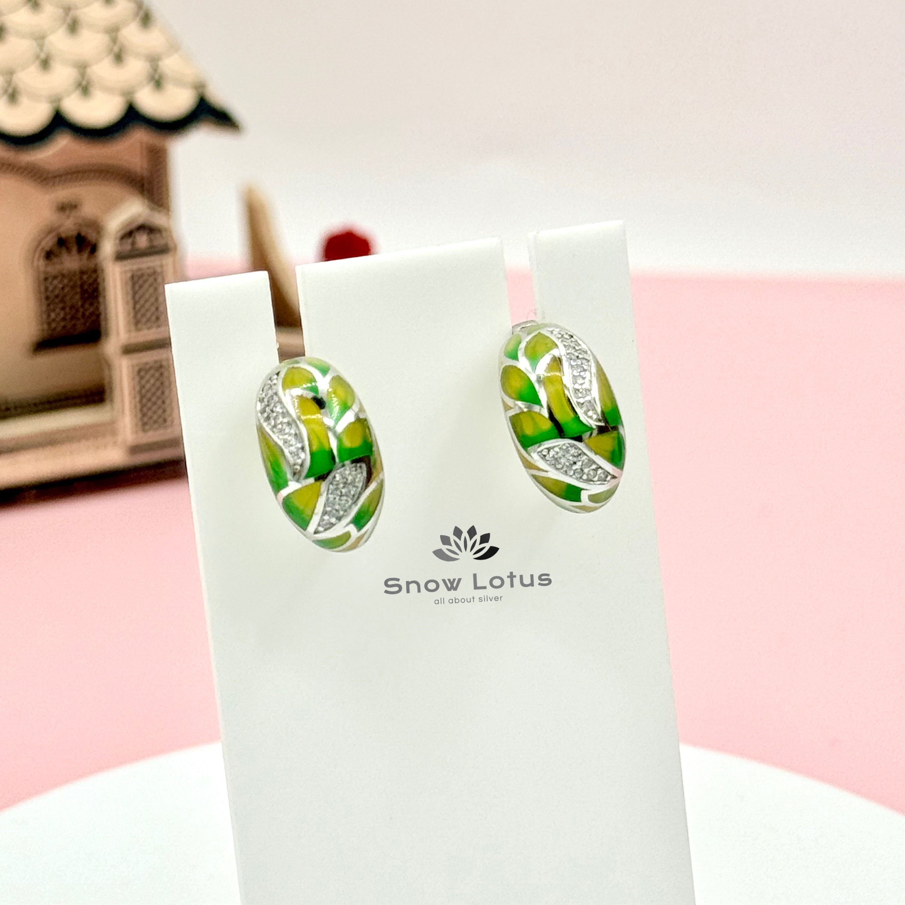 Studded zircons enamel earrings
