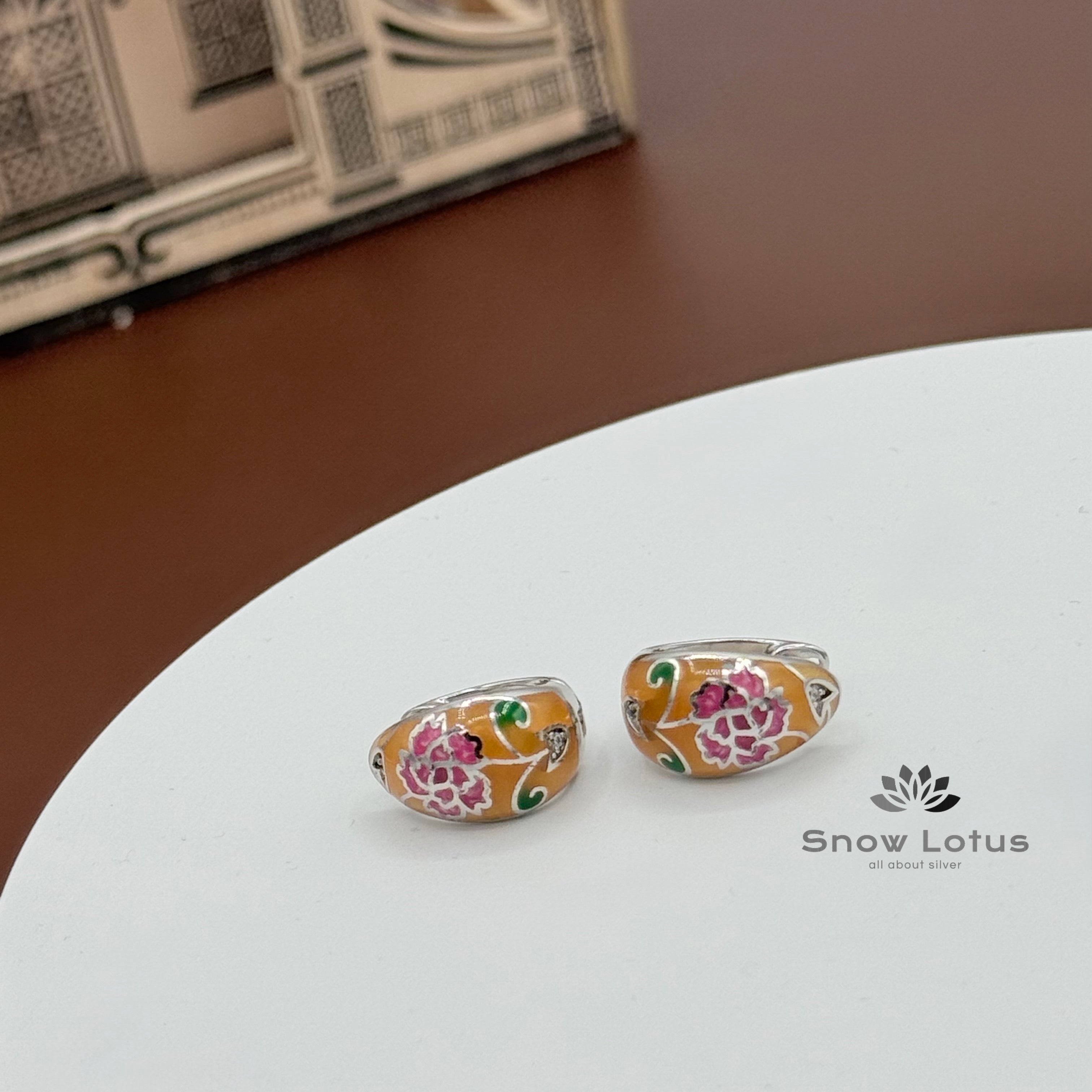 Red flower enamel bali earrings