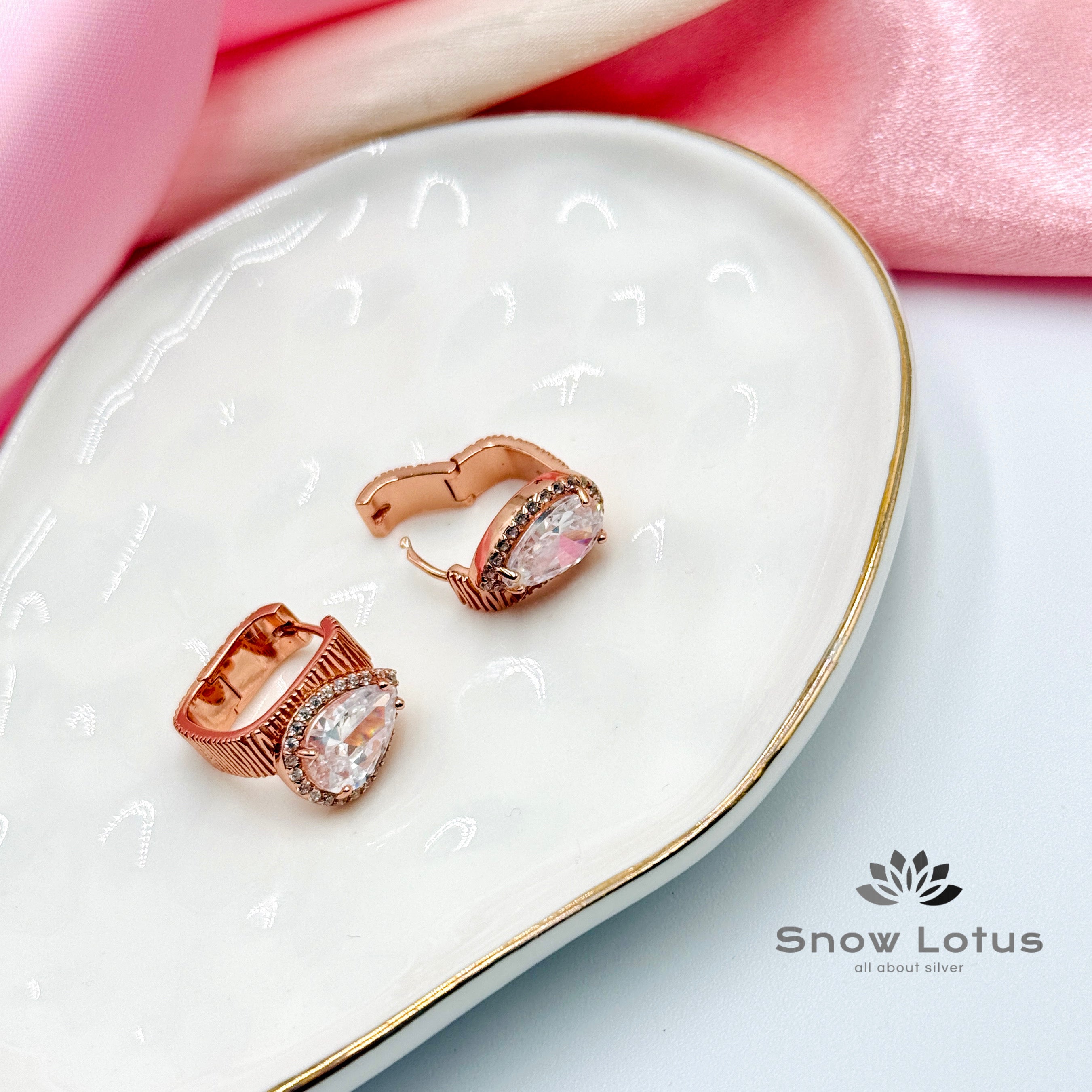 White Drop Rose Gold Earrings