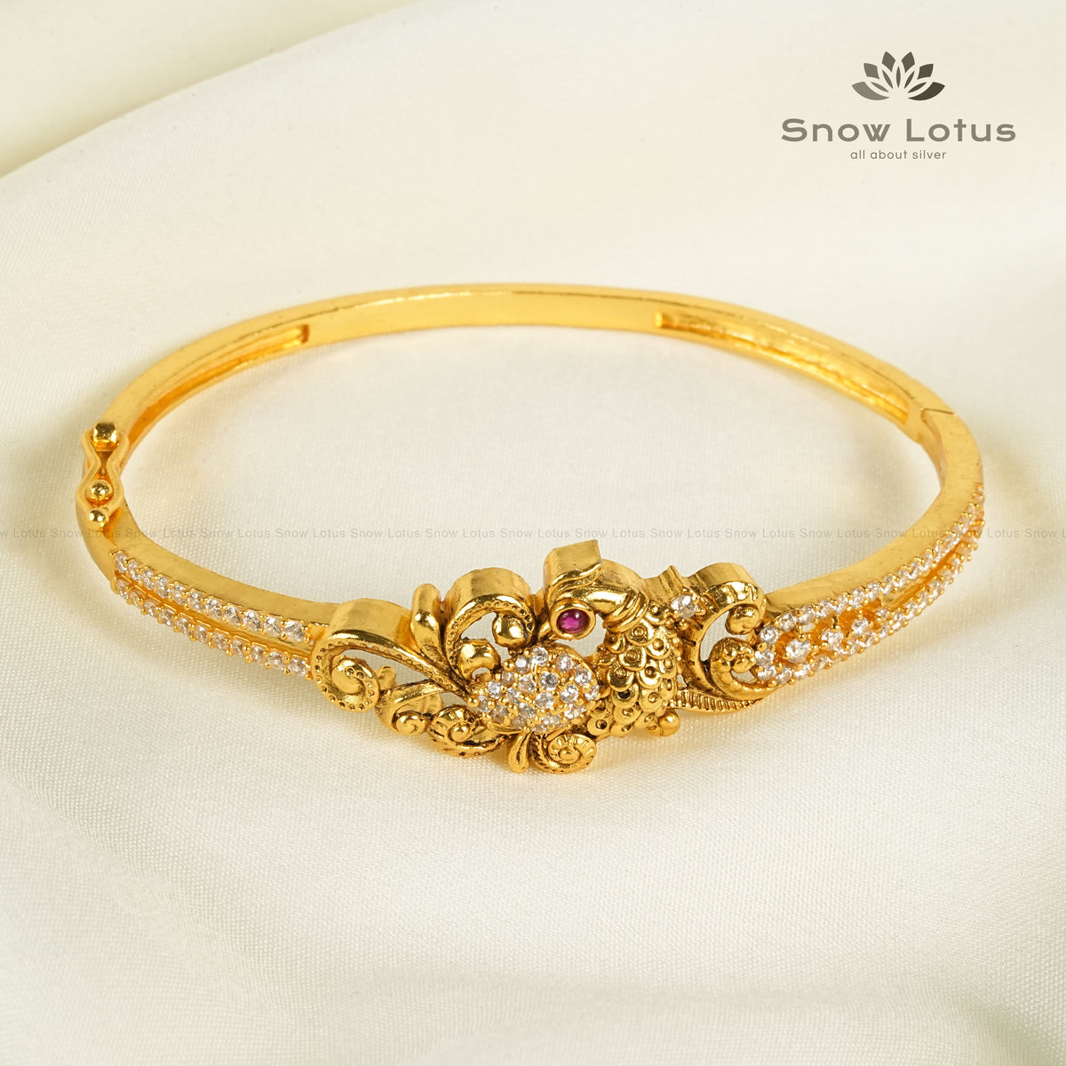 Mayura Peacock Antique Oval Kada Bracelet