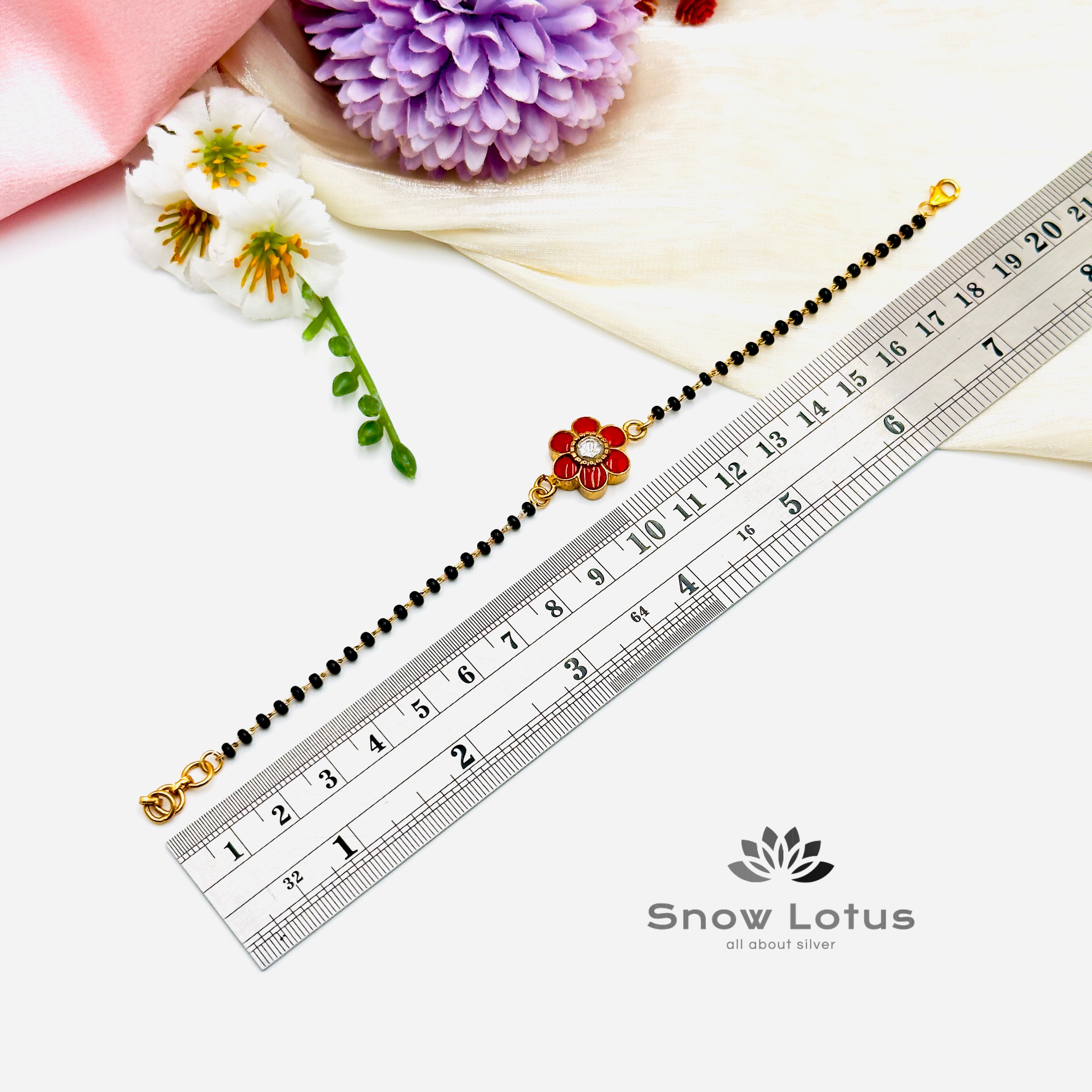 Black beads Bracelet Kundans Flower Coral