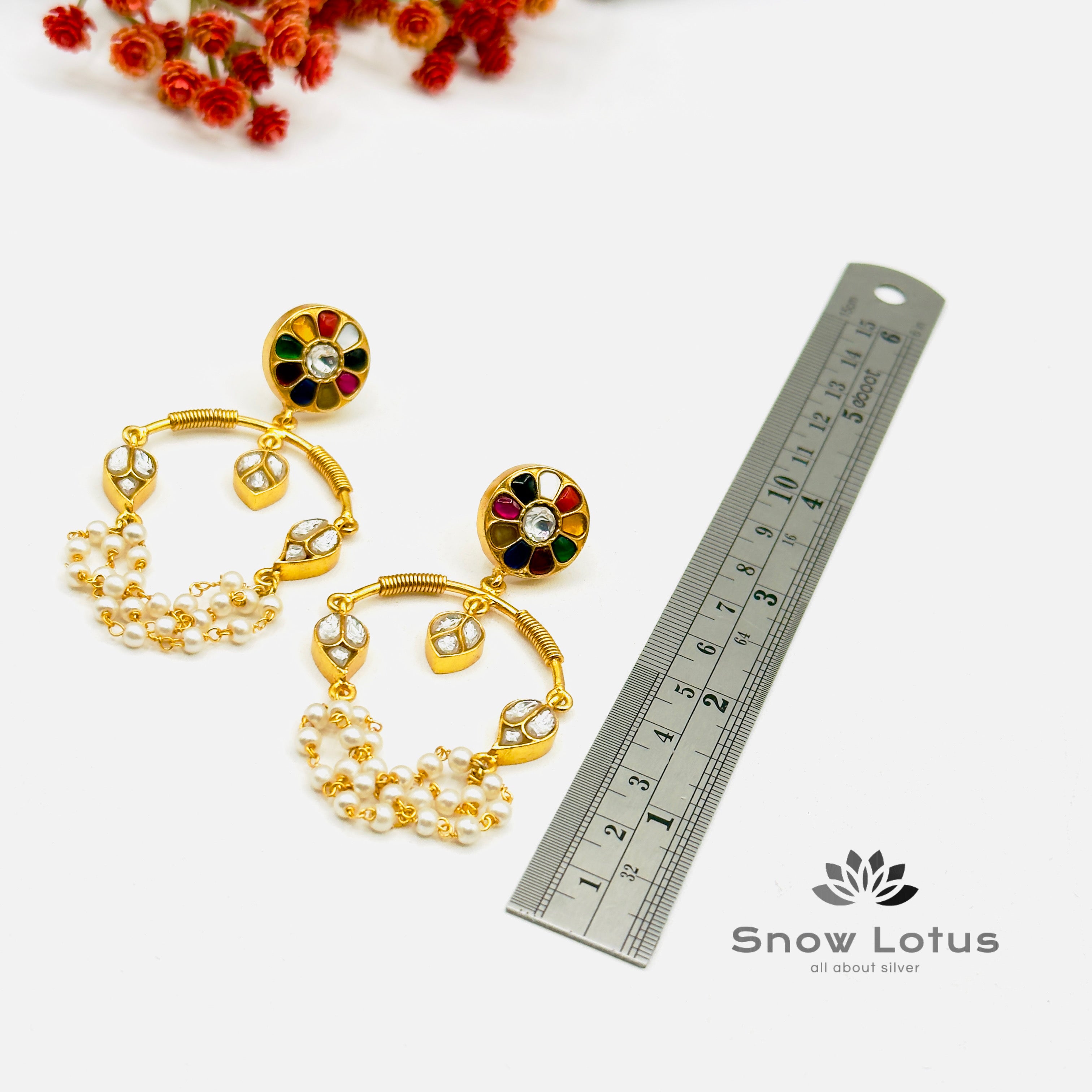 Navratna Pearled Chain Earrings