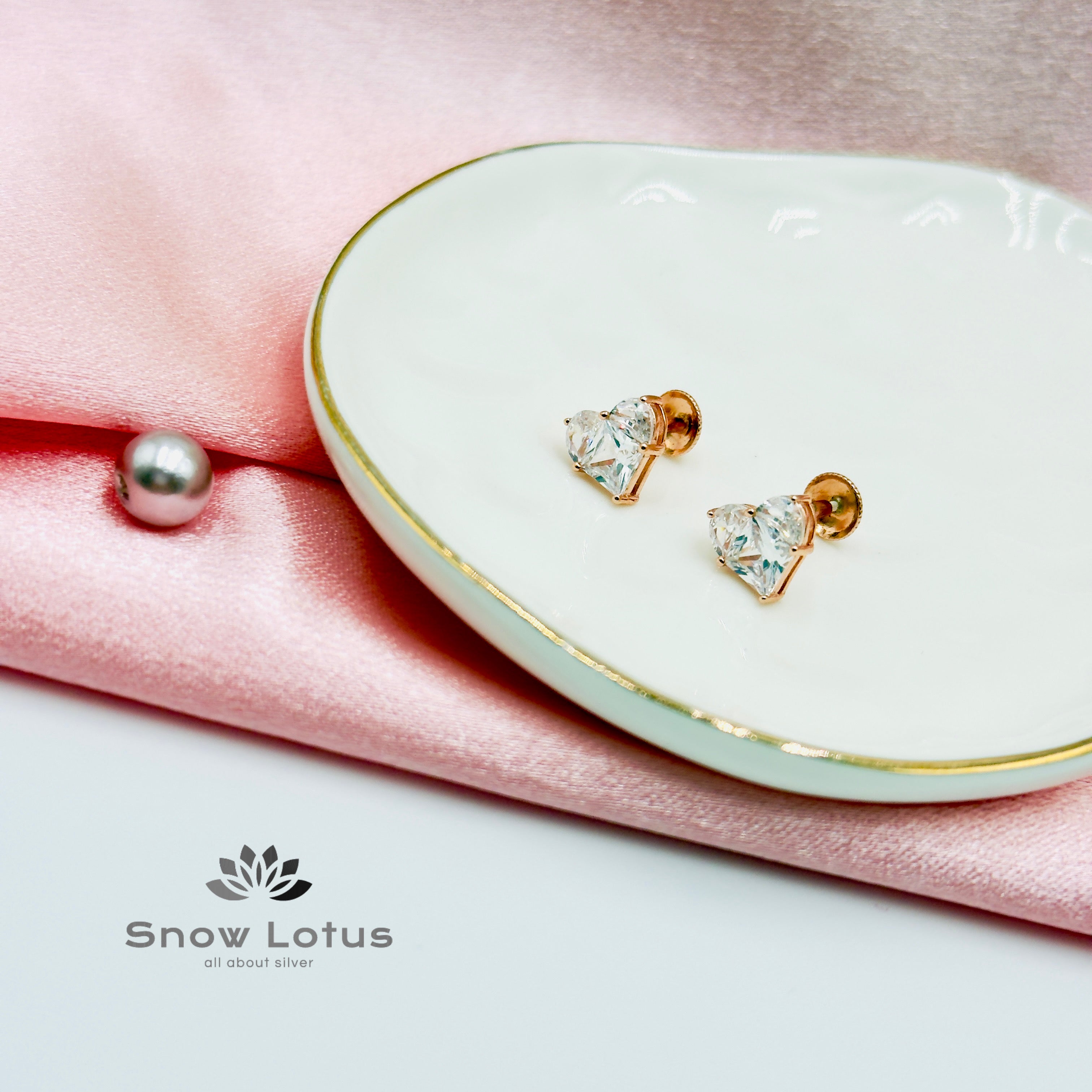 Rose Gold White Heart Earrings