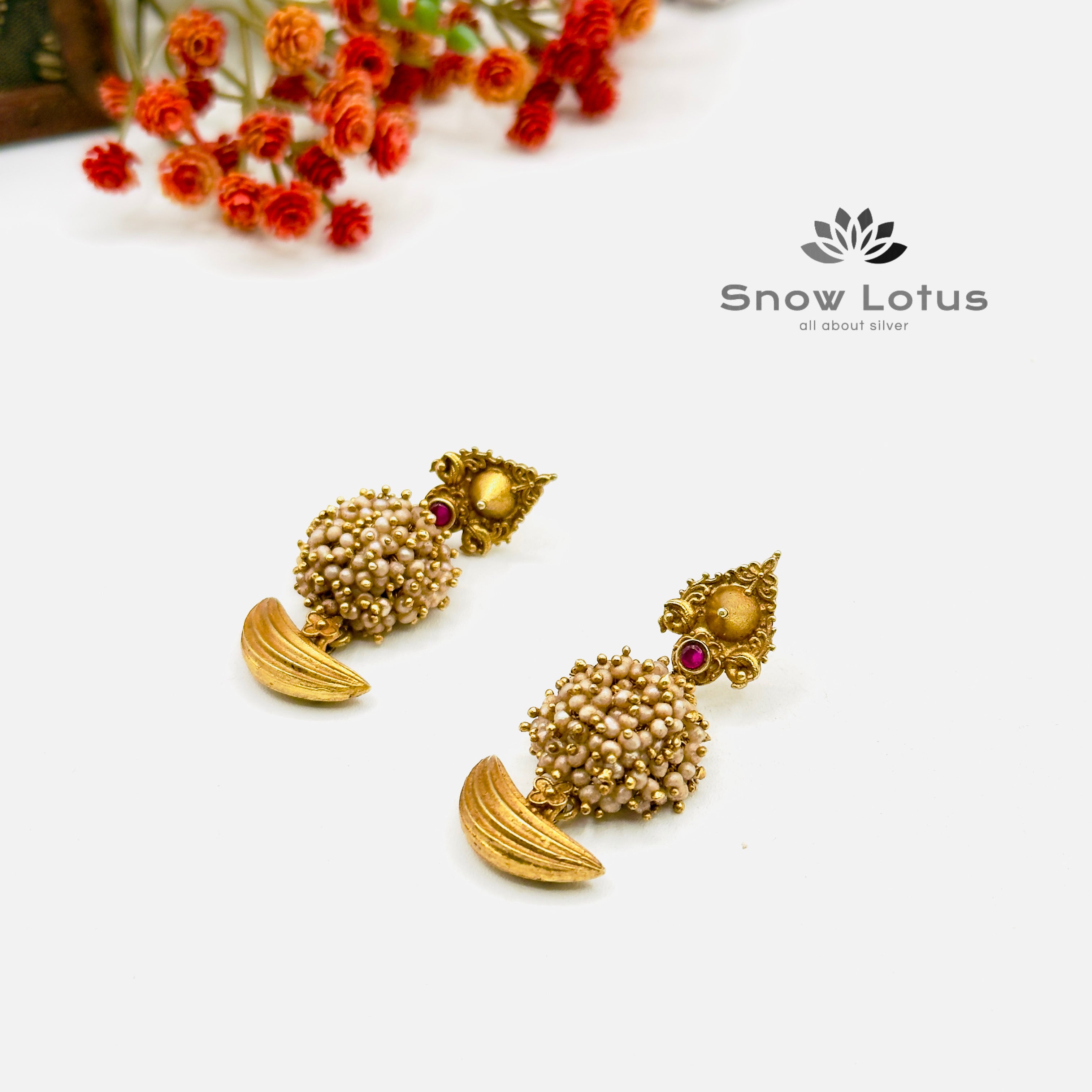 Half Moon Pearled Earrings