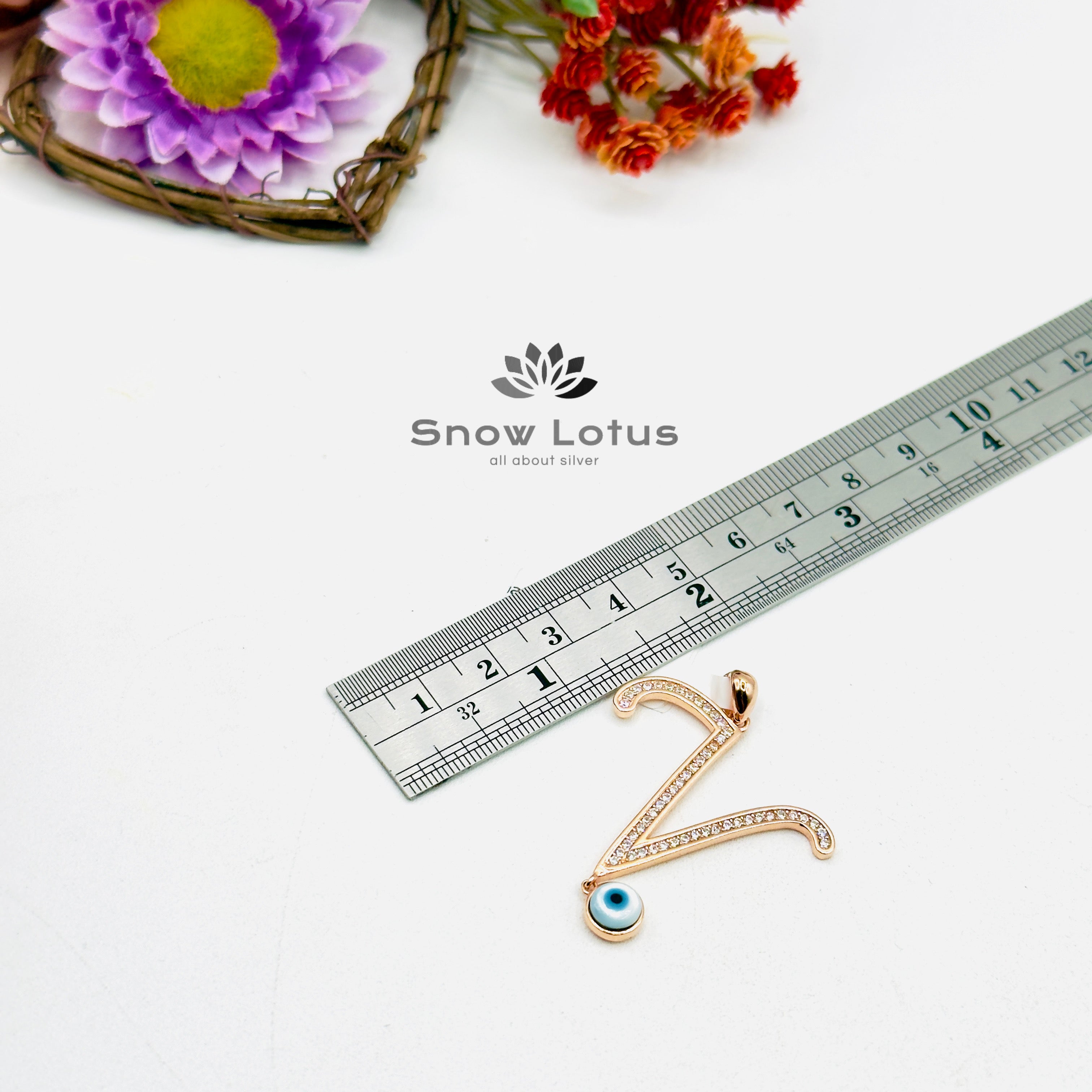 Evil eye Rosegold Alphabet V Pendant