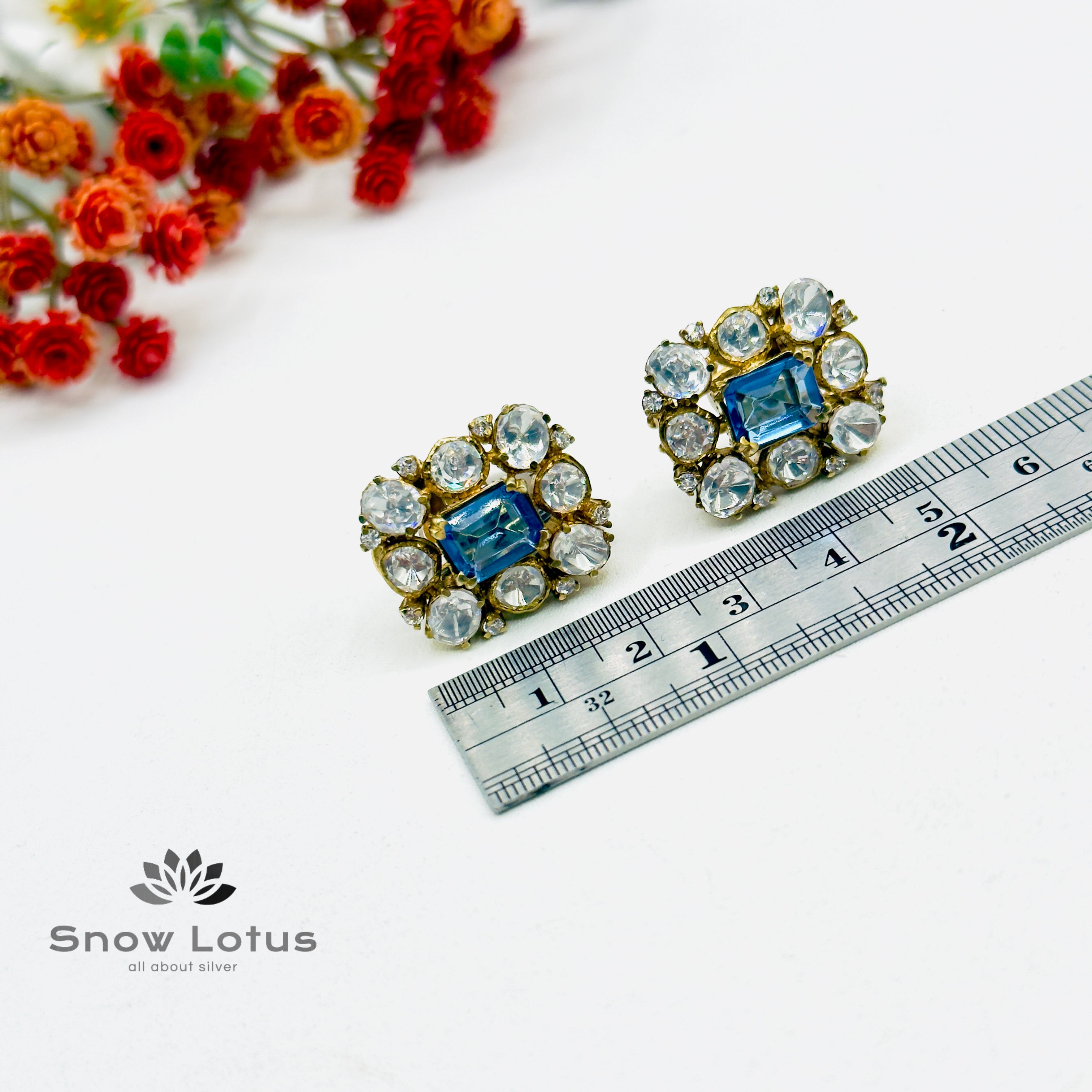 Rectangular Blue Moissanite Studs