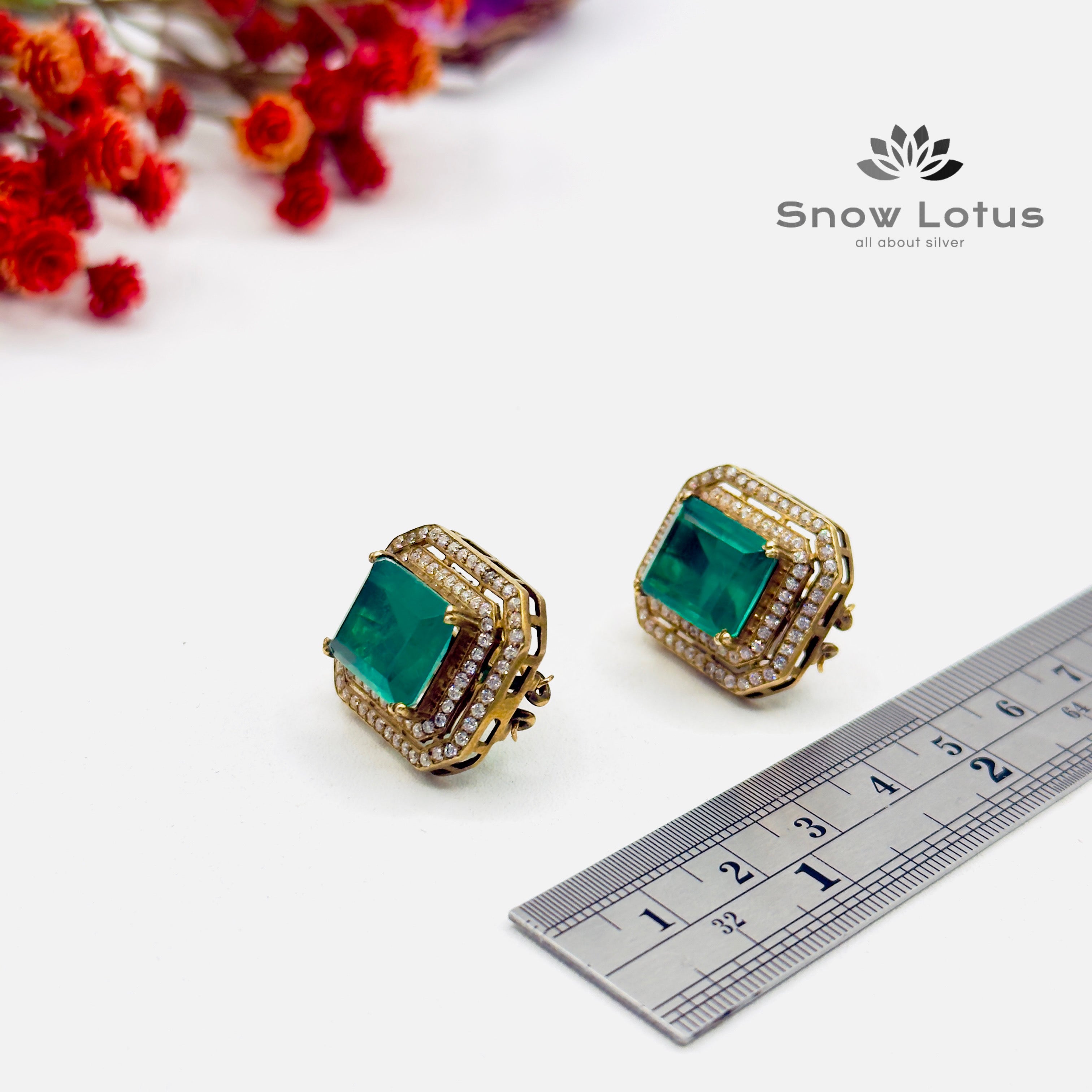 Princess Cut Emerald Studs