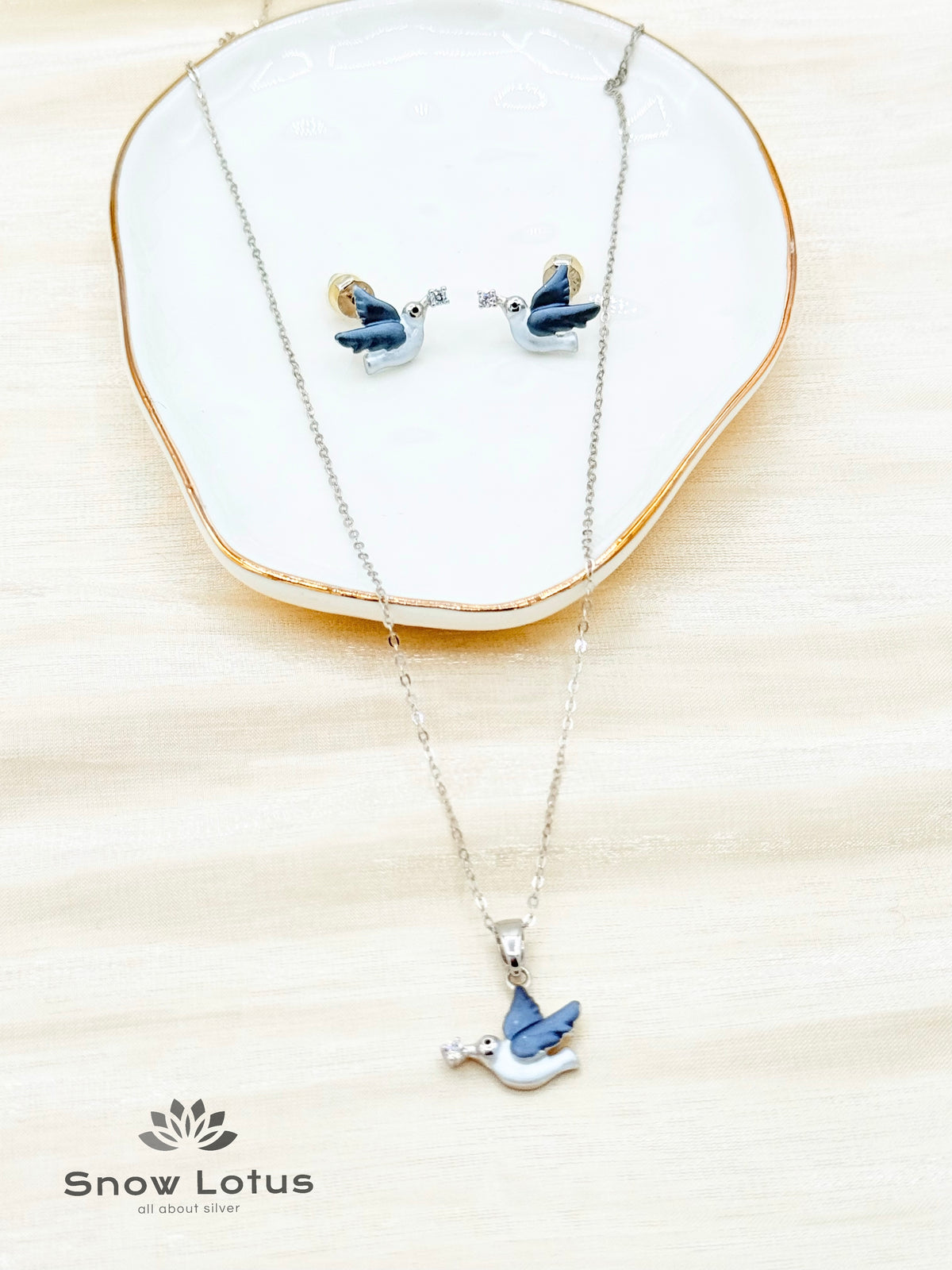 Sterling Flying Flamingo Pendant Set