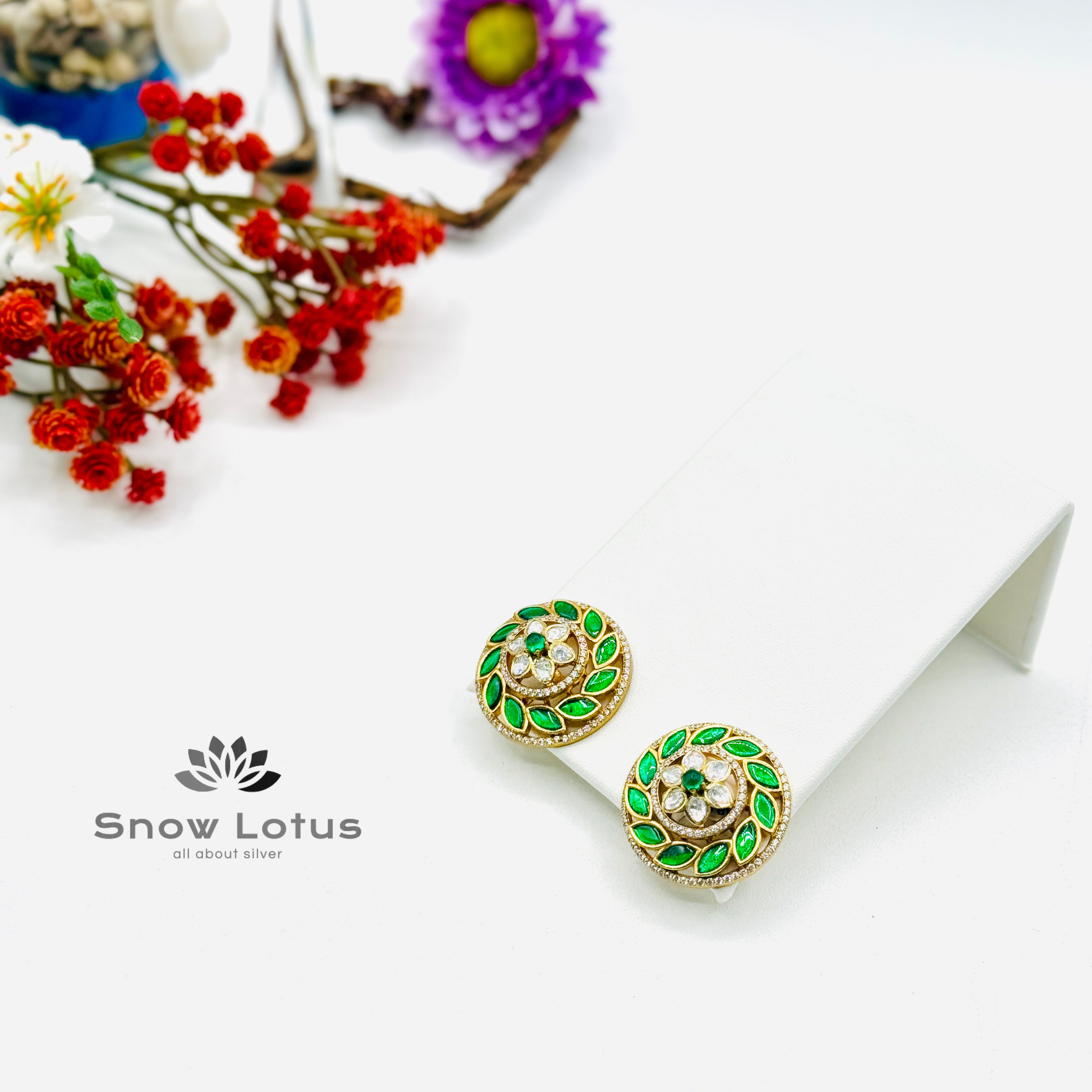 Green Leafy Moissanite Studs
