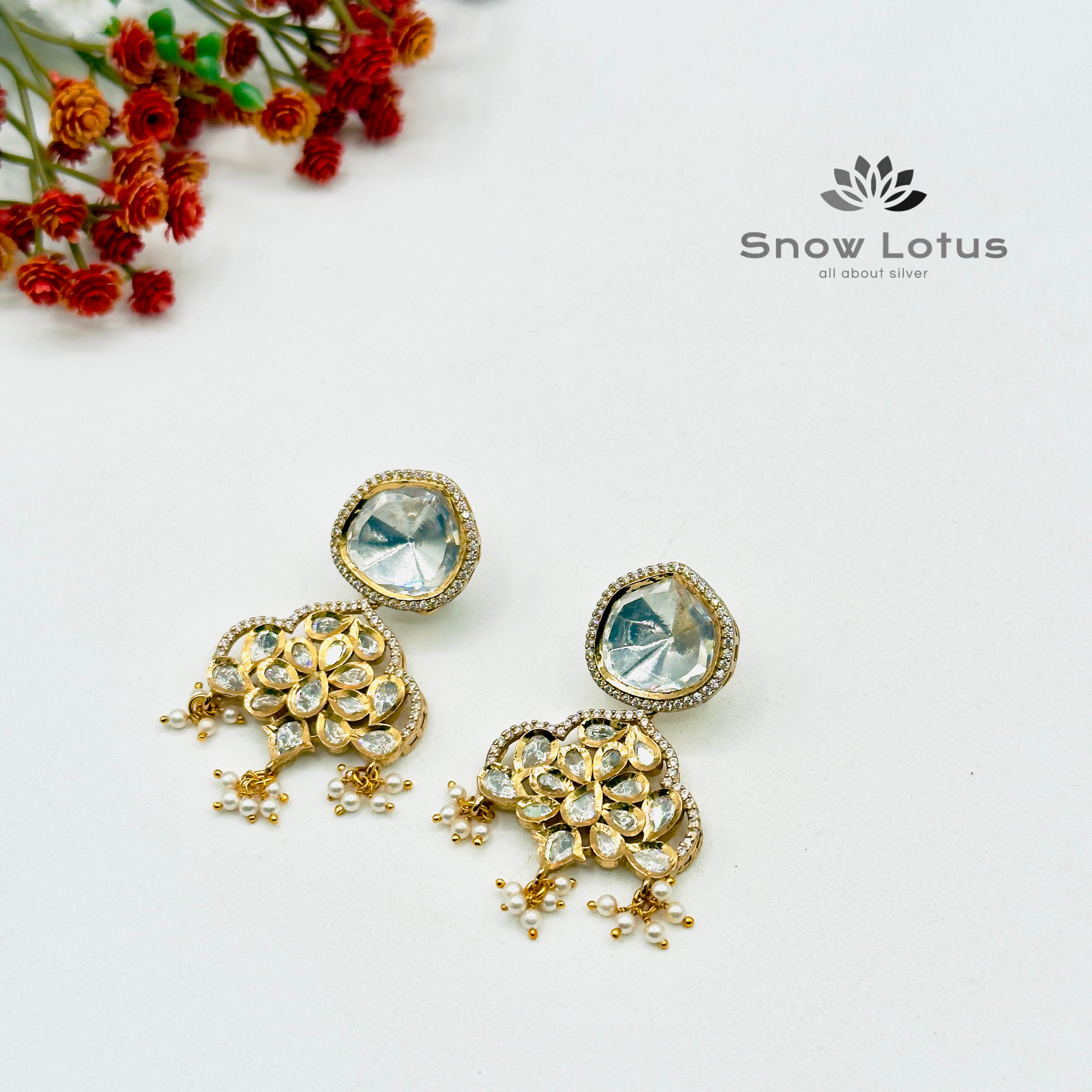 Floral Polki Chandbali