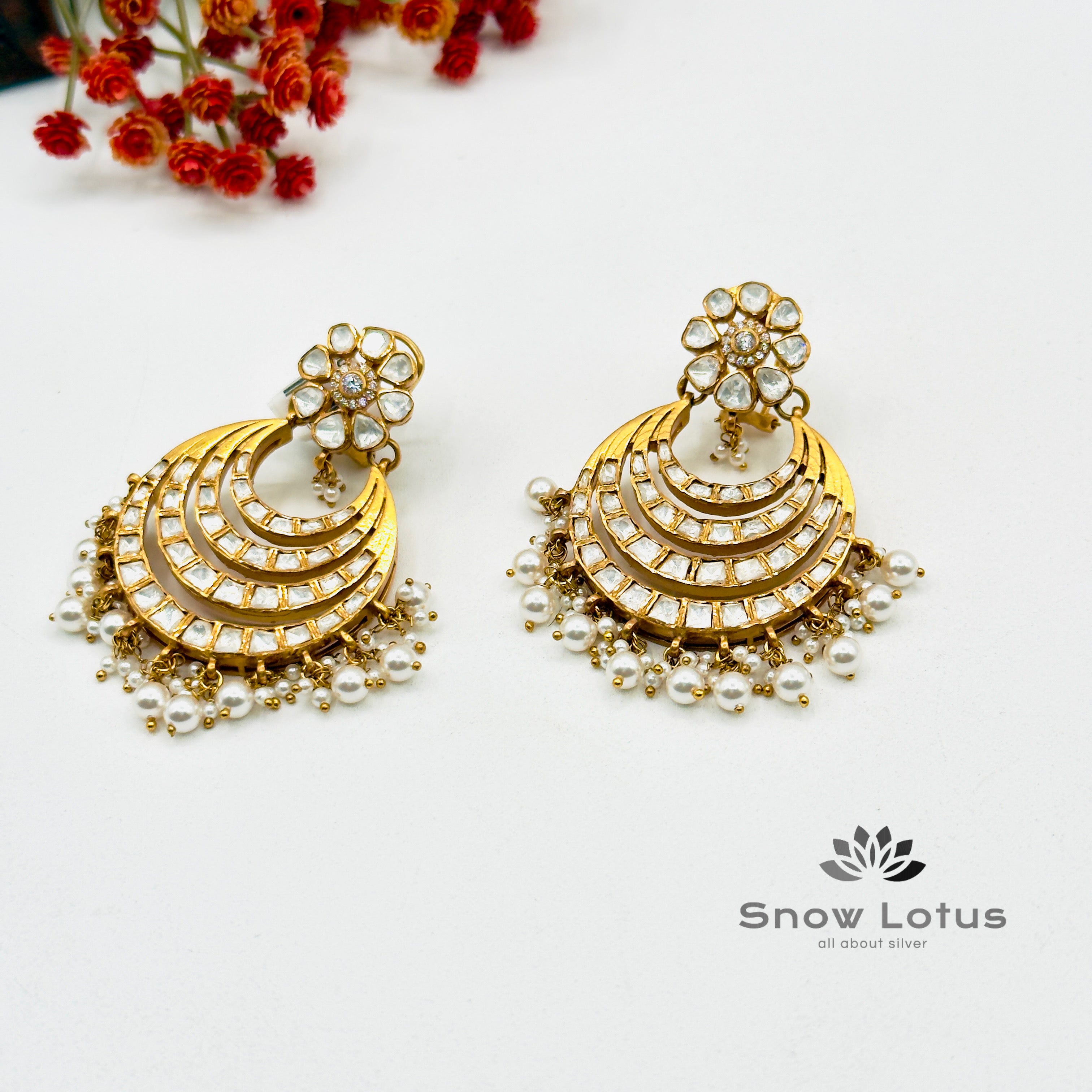 Floral Pearly Chandbali