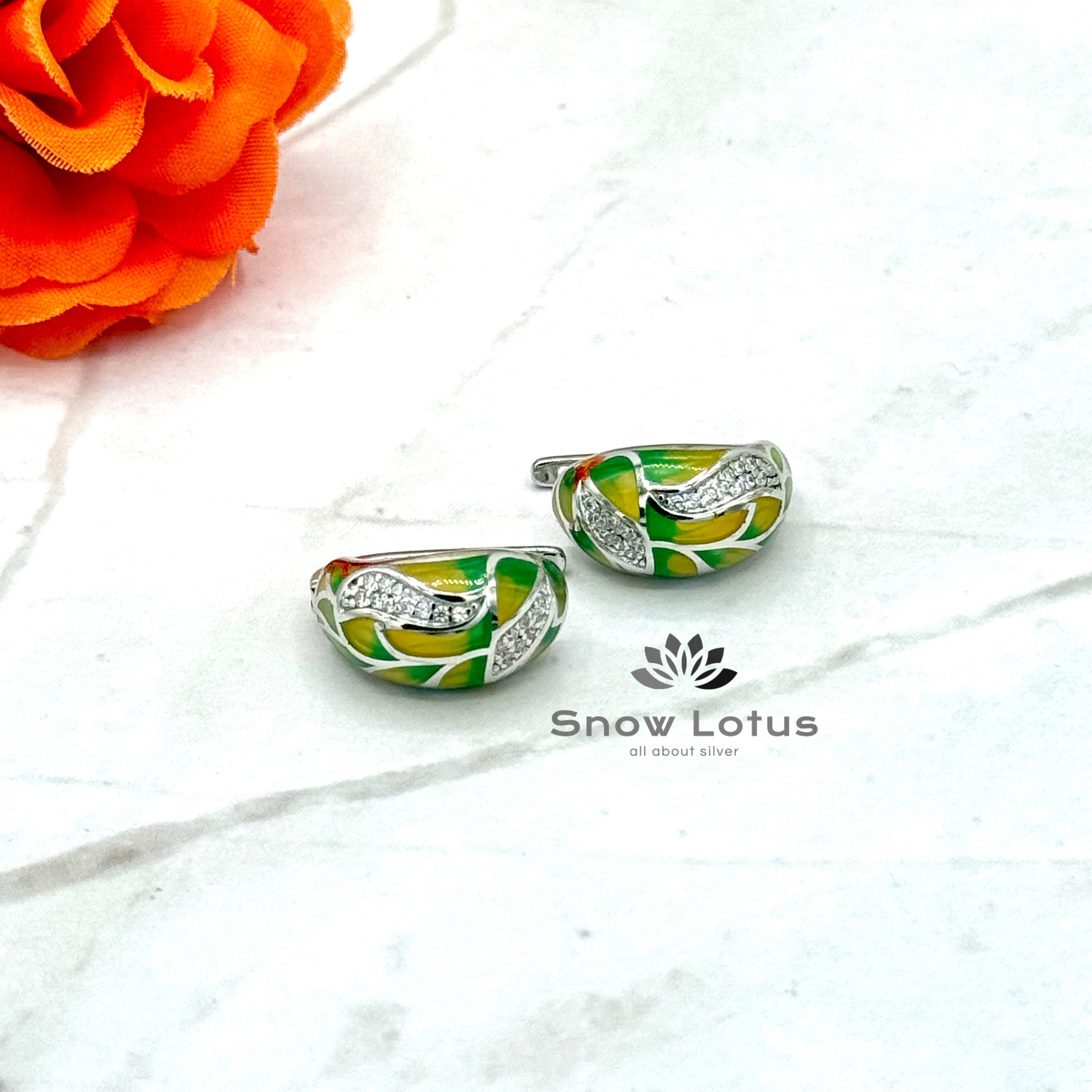 Studded zircons enamel earrings
