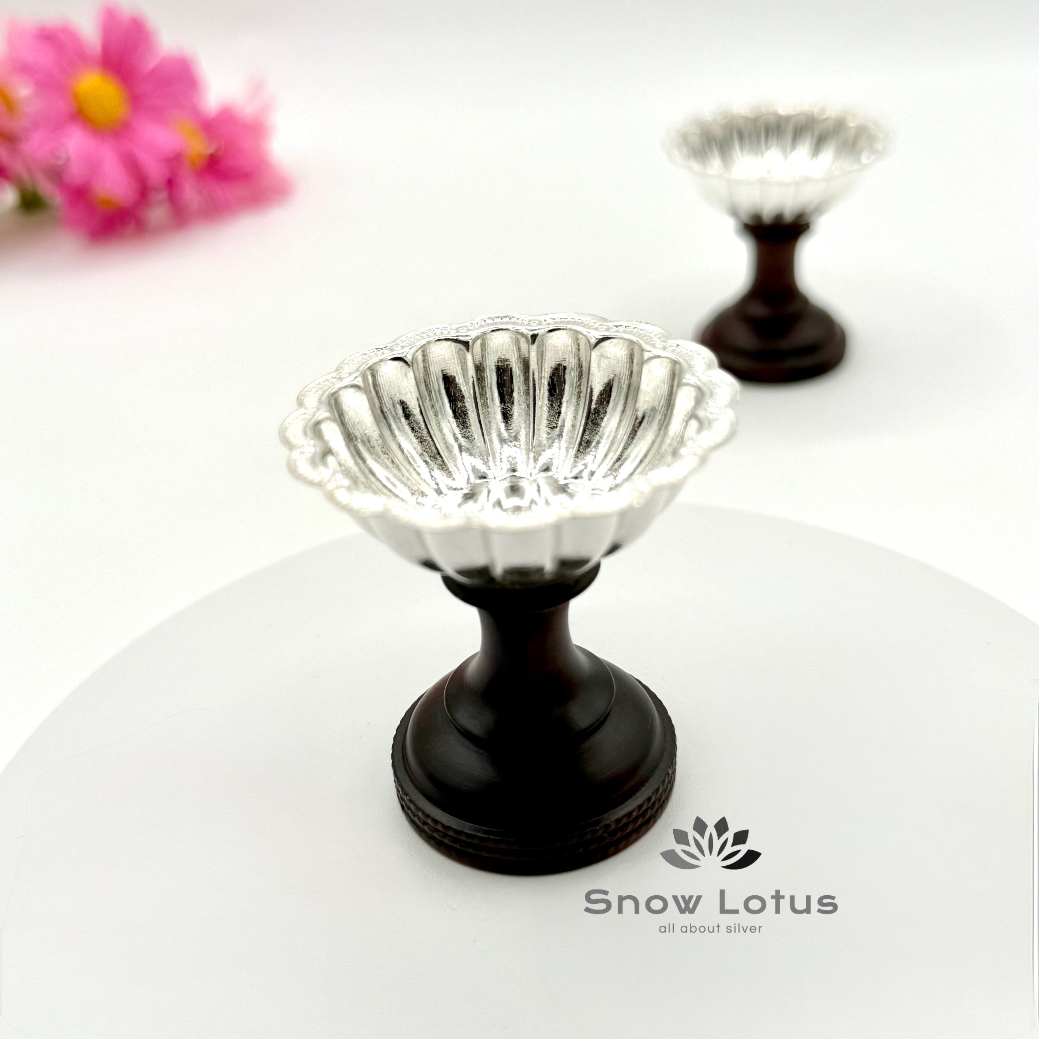 Wooden Flower Diyas Pair