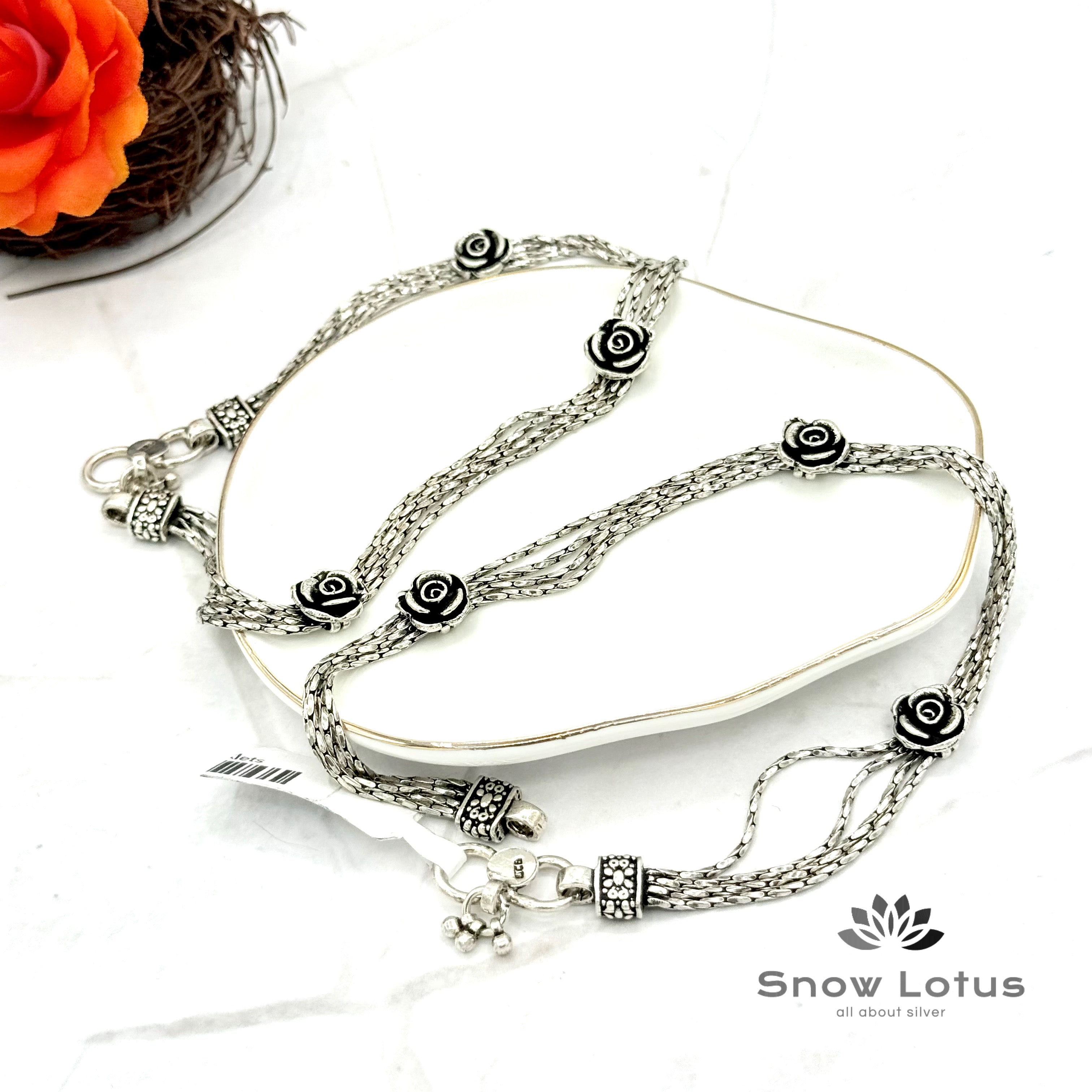 Floral Oxidized Anklets
