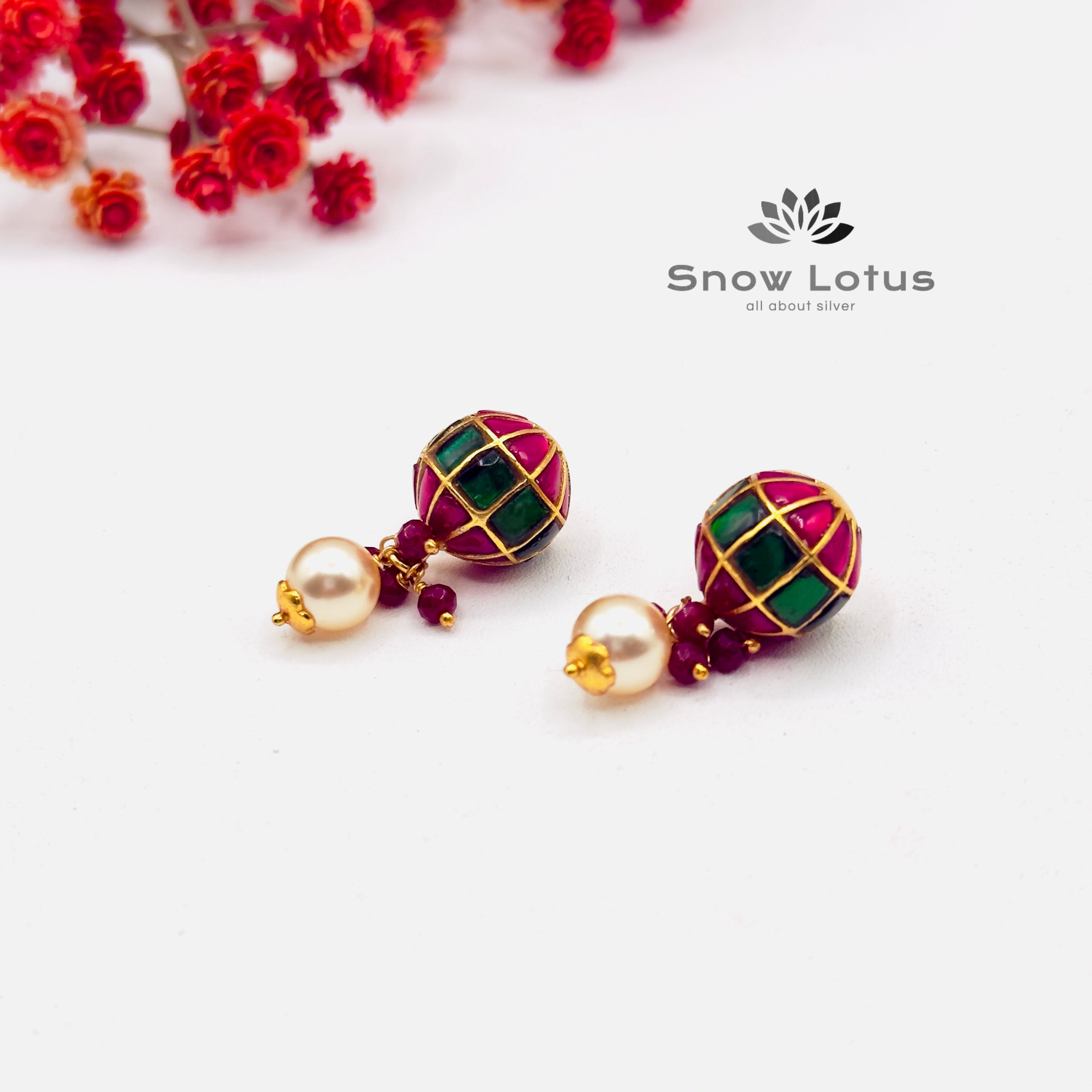 Ball Kundan Pearled Drop Studs