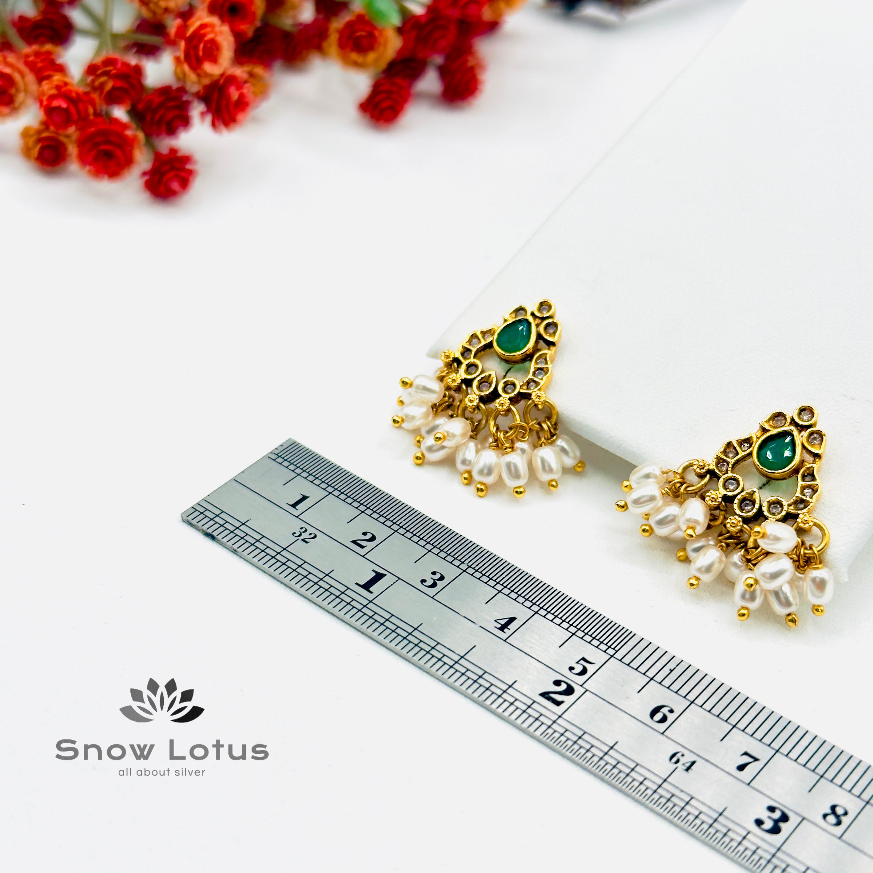 Emerald Green Pearled Drop Studs