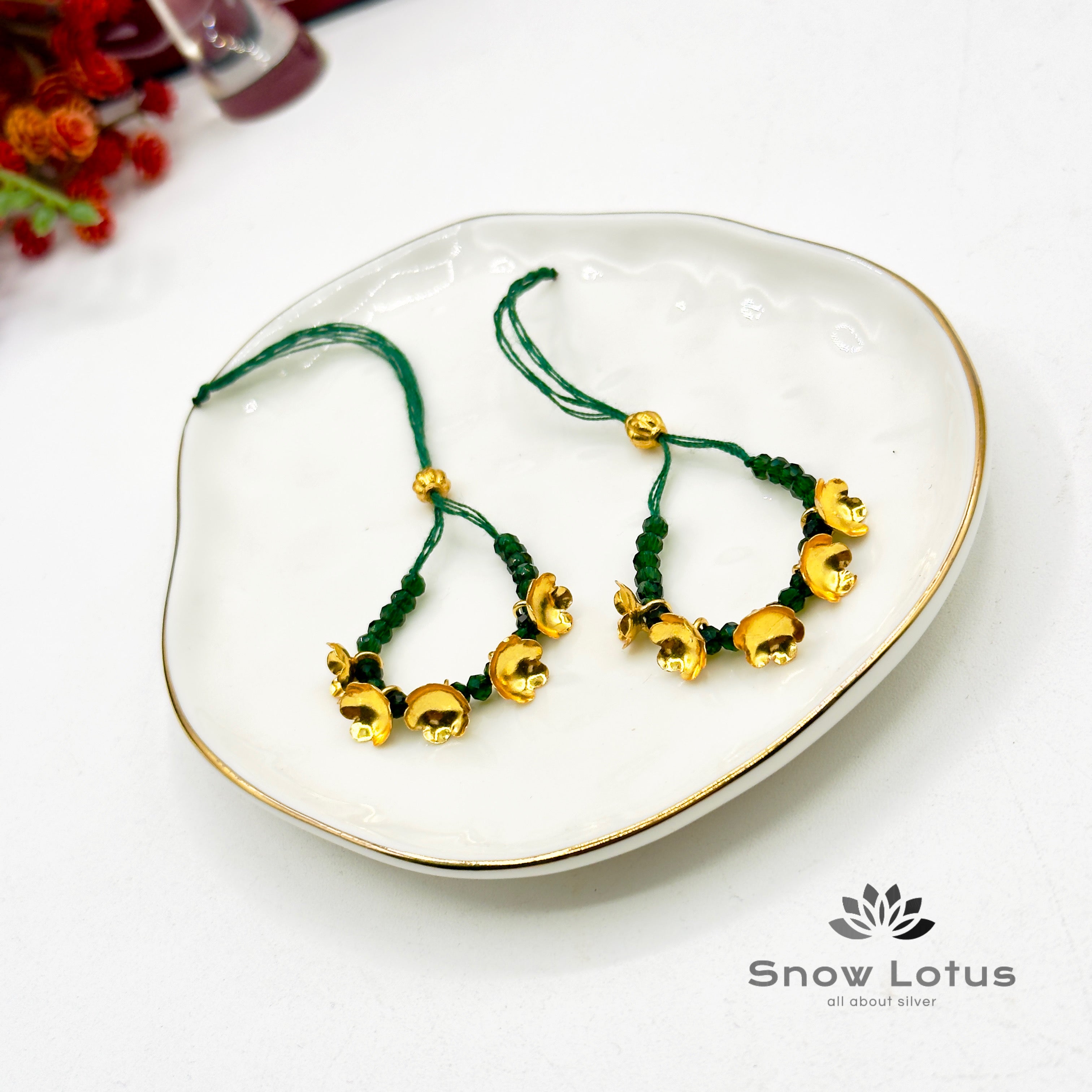 2 gms Gold Poish Flowers Mini Haaram Dark Green