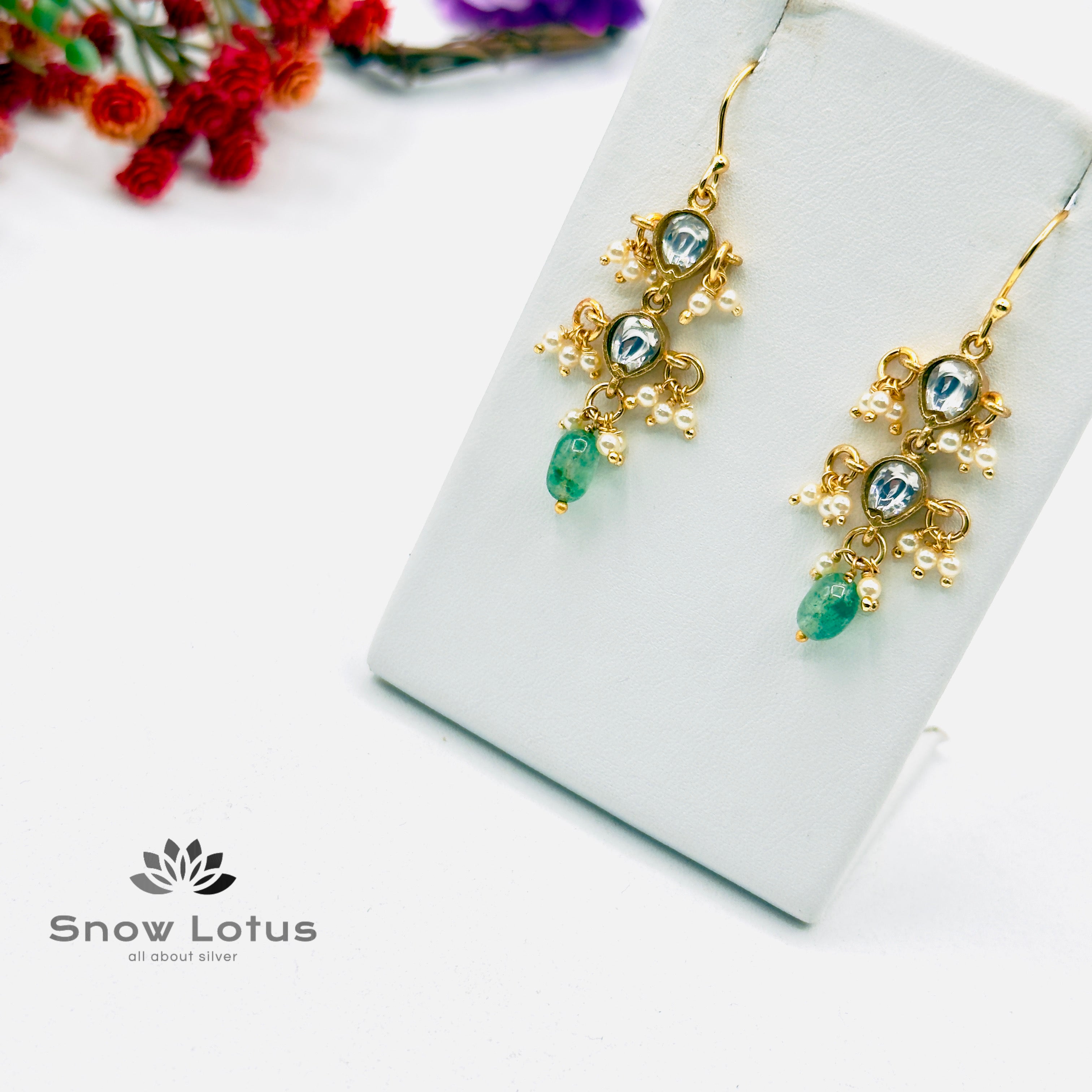 Floral White Kundan Hanging