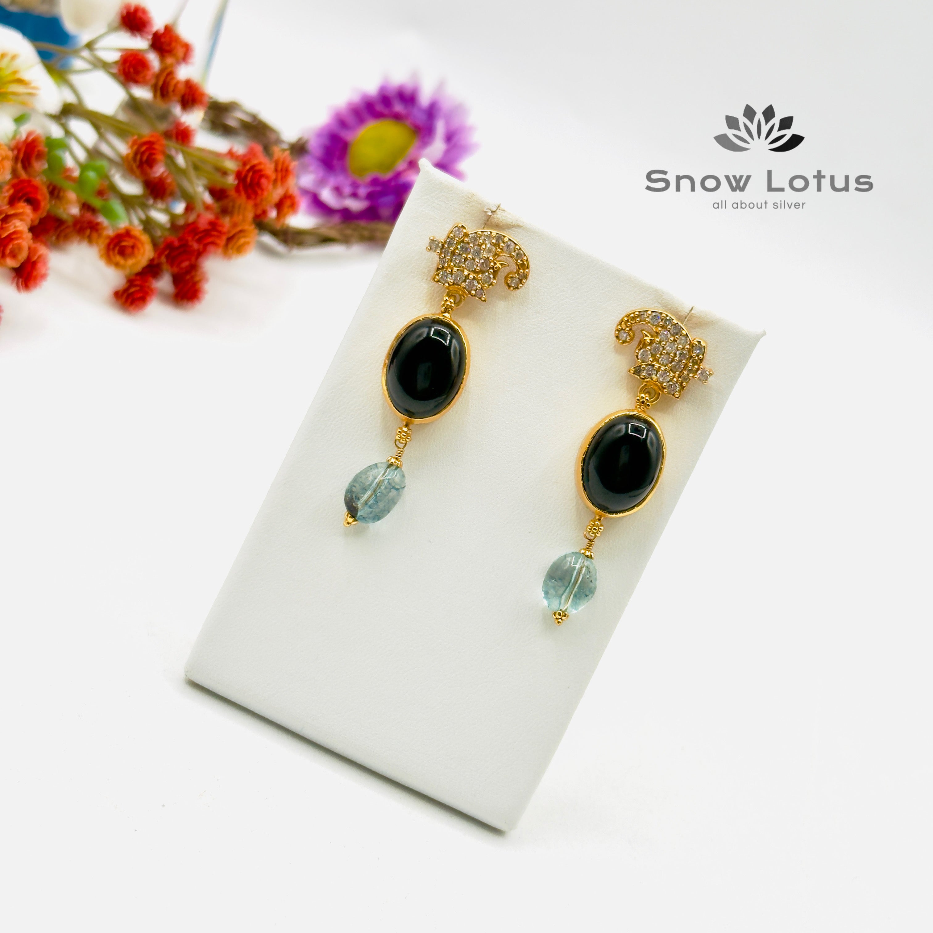Oval Black Onyx Chandbali