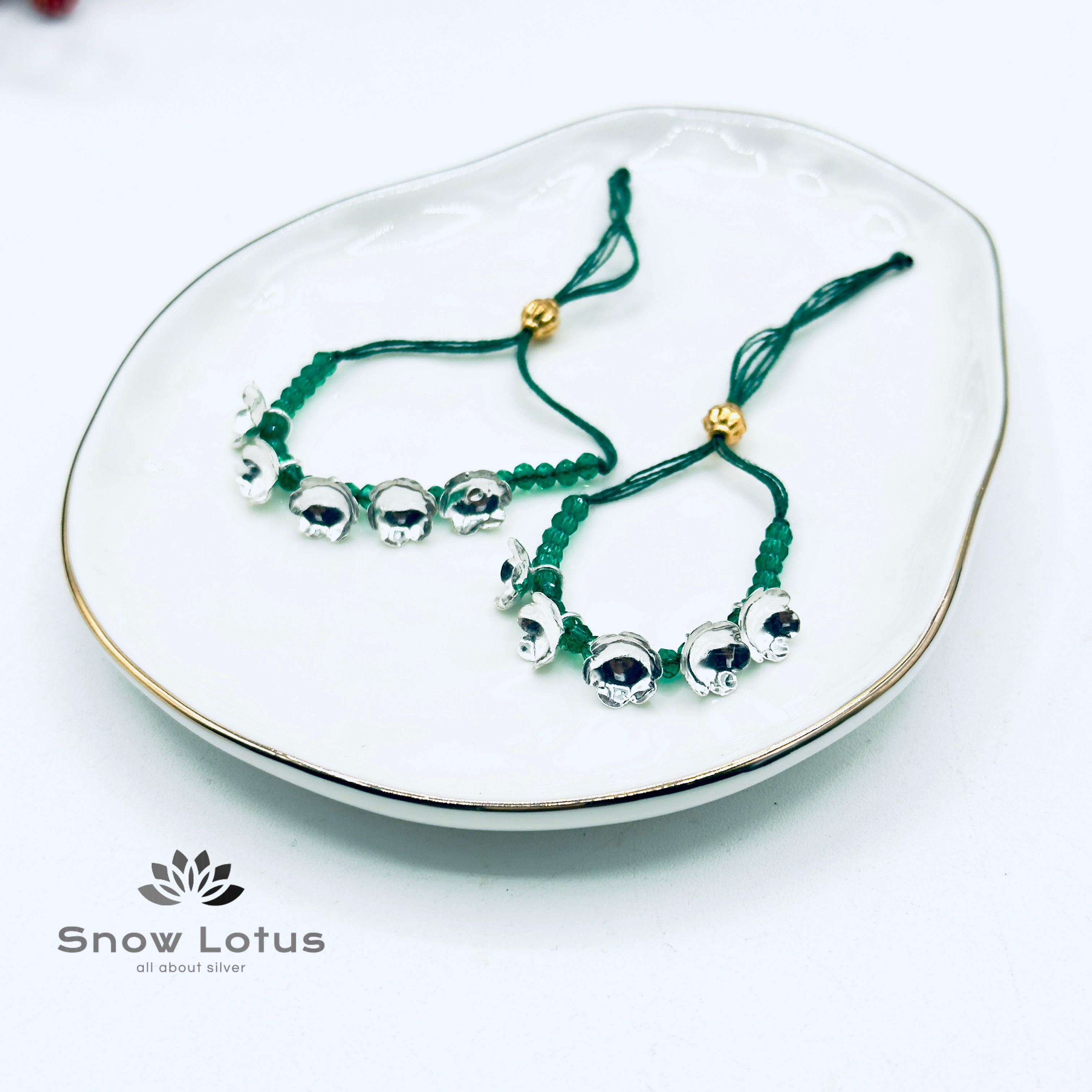 2 gms Silver Flowers Mini Haaram Light Green