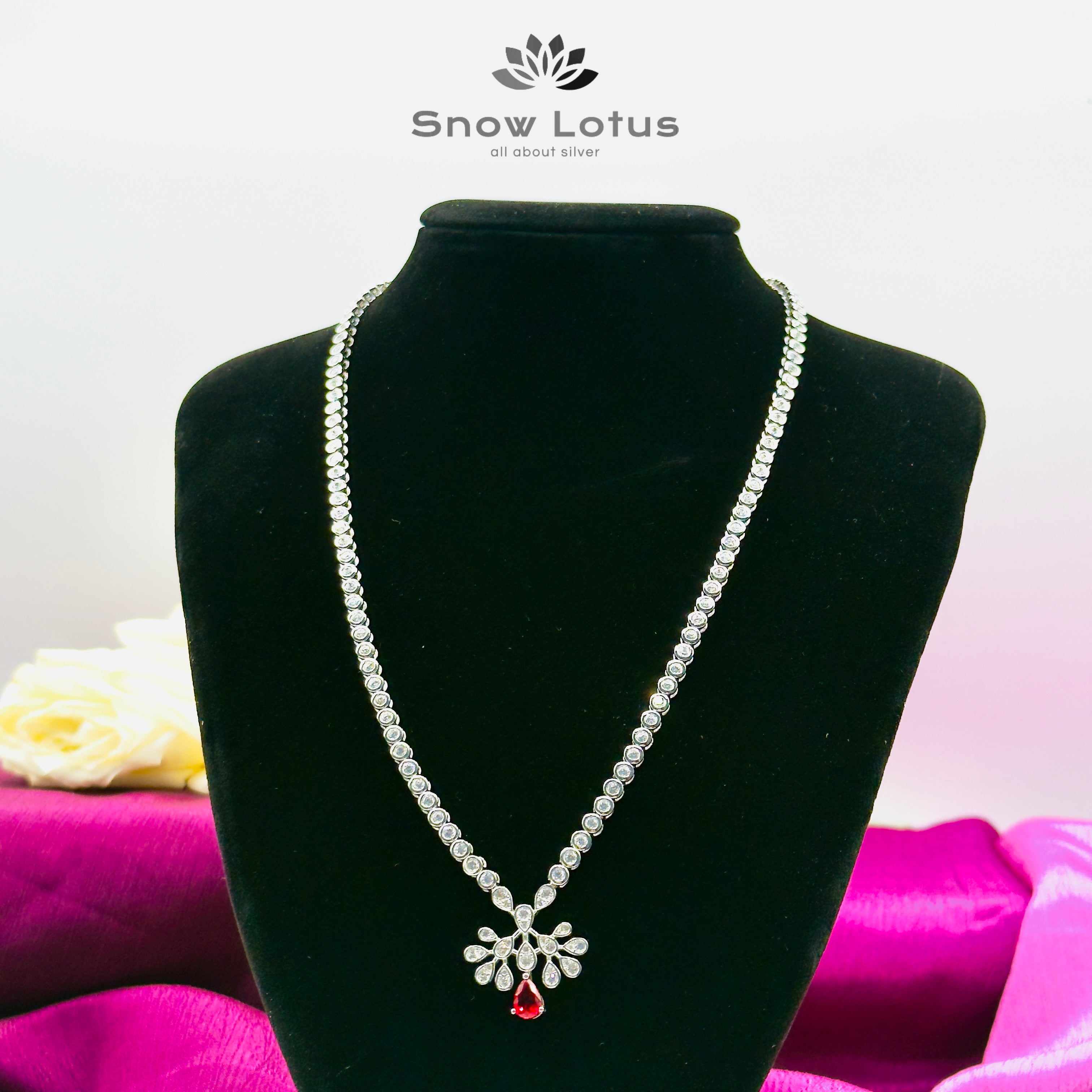 Celestial Radiance Red Neckpiece With Earrings