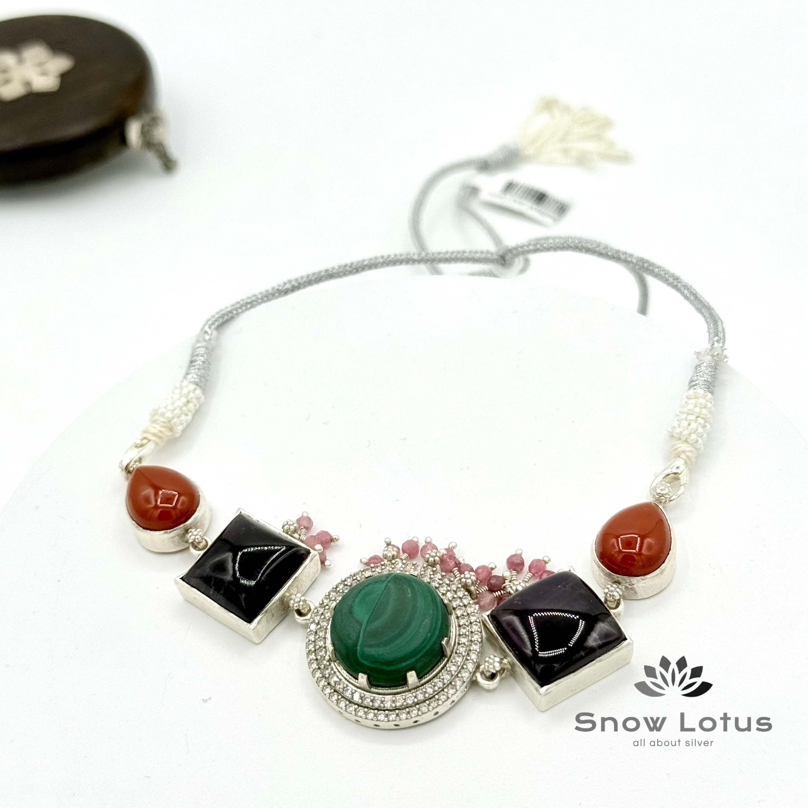 Malachite with Amethyst and Carnelian Choker