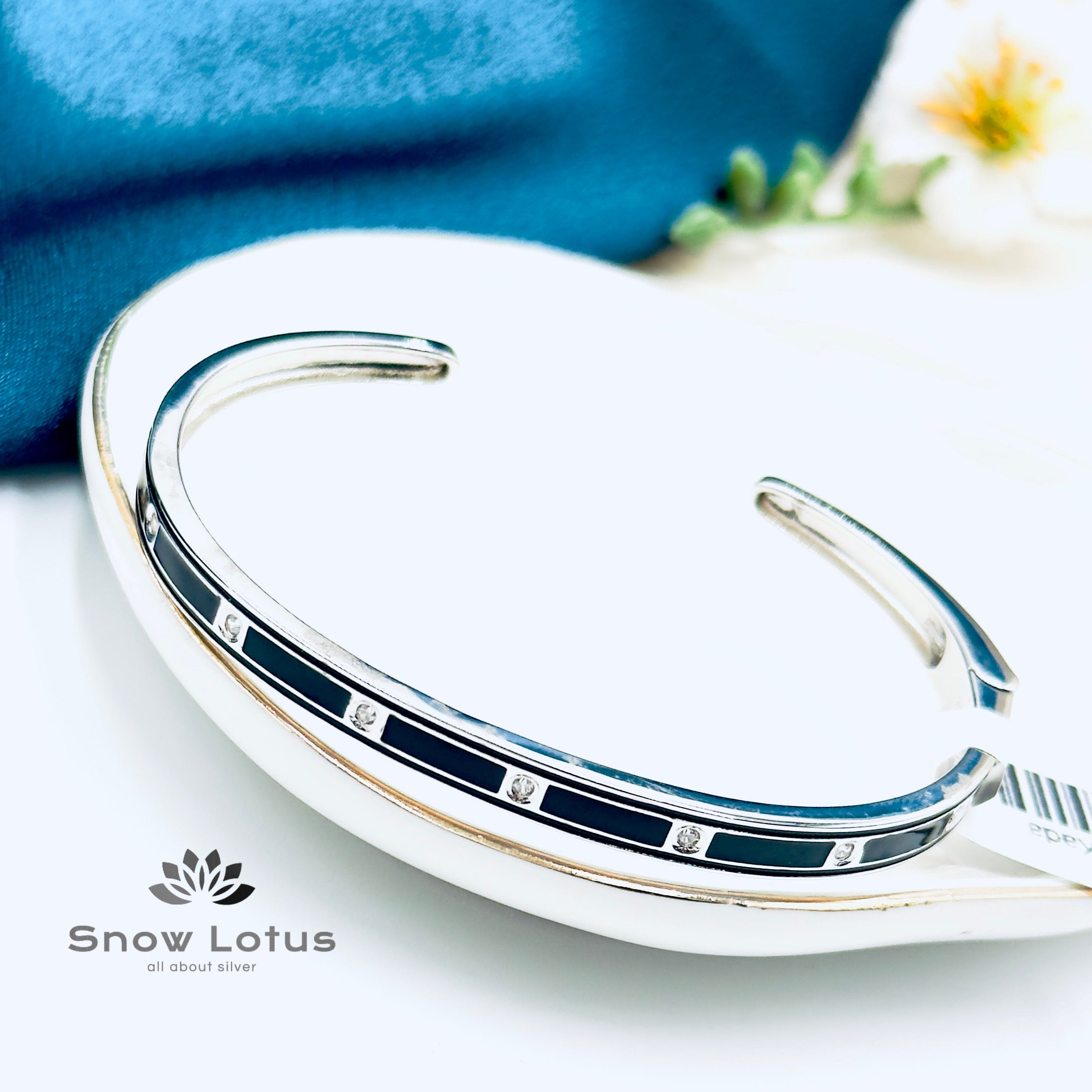 Black Lined Rhodium Kada