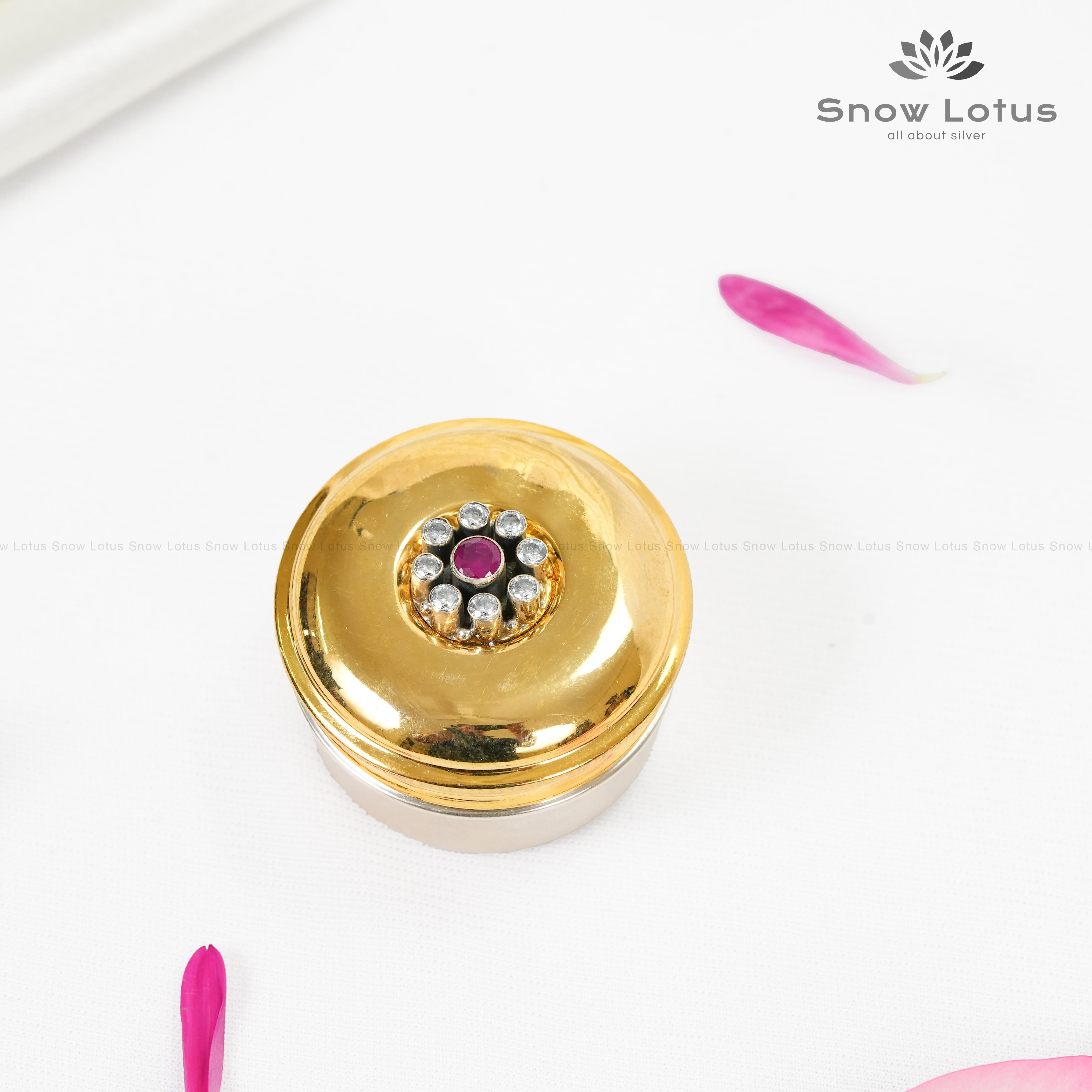 Gold Plated Red Stone Kumkum Box