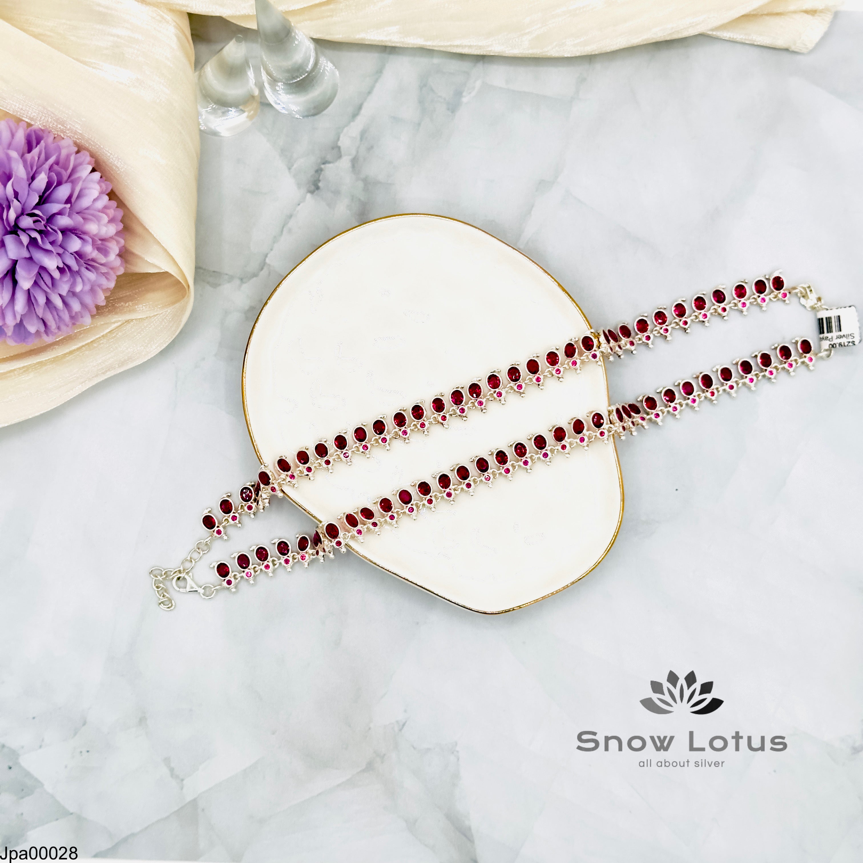 Silver Payals Pink Stones